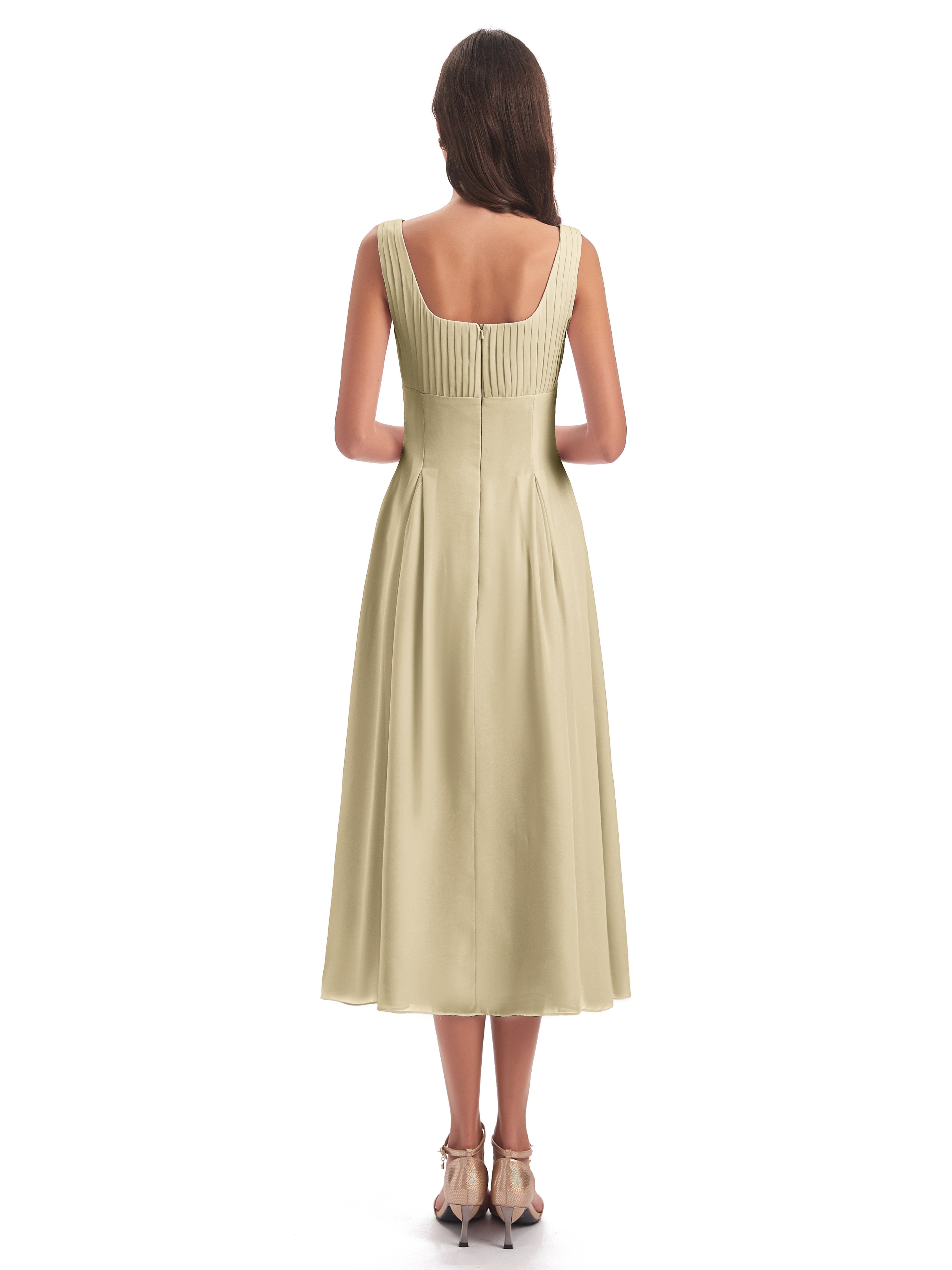 Spencer Tea Length Square Chiffon Bridesmaid Dresses
