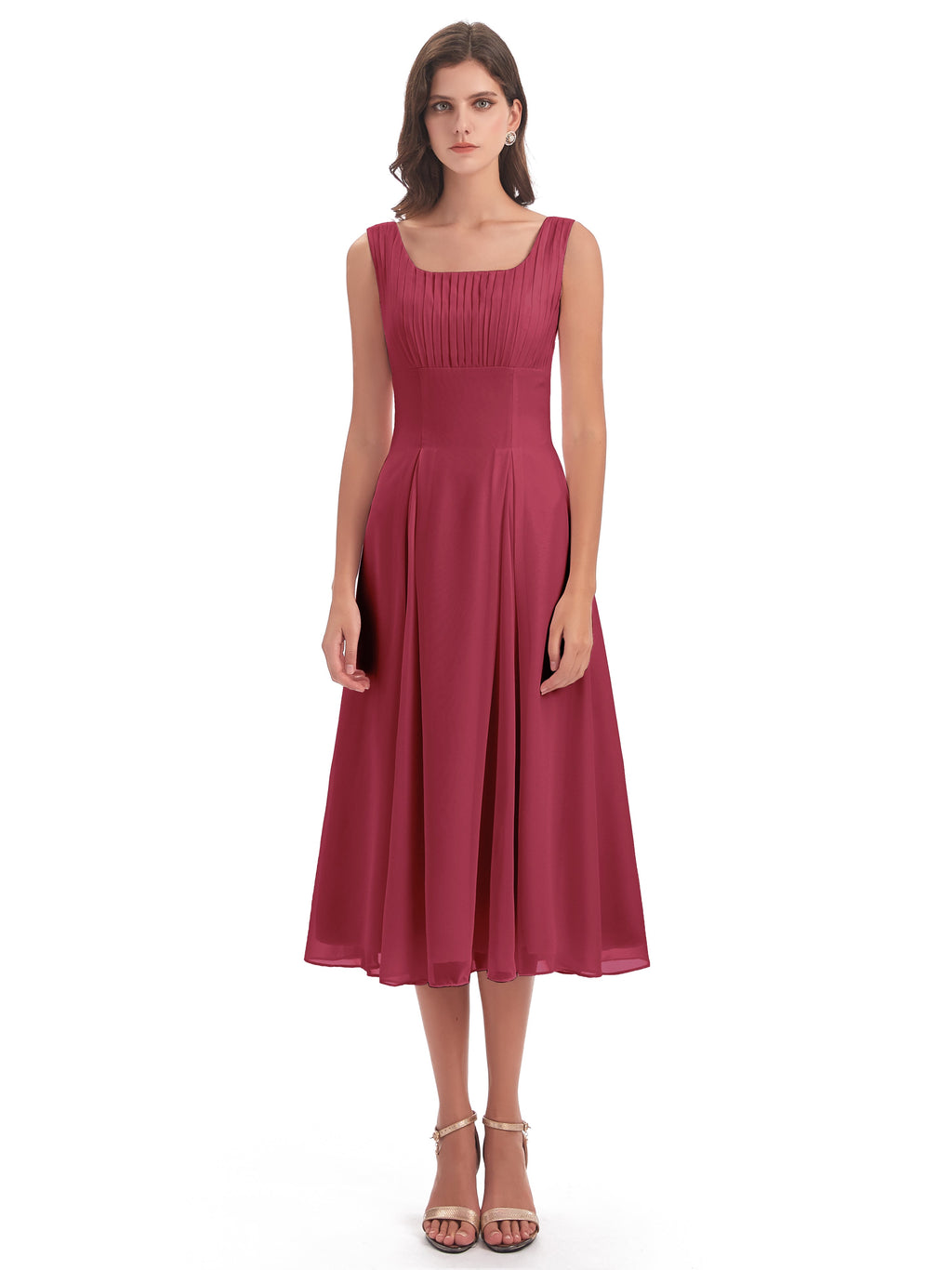 Spencer Tea Length Square Chiffon Bridesmaid Dresses