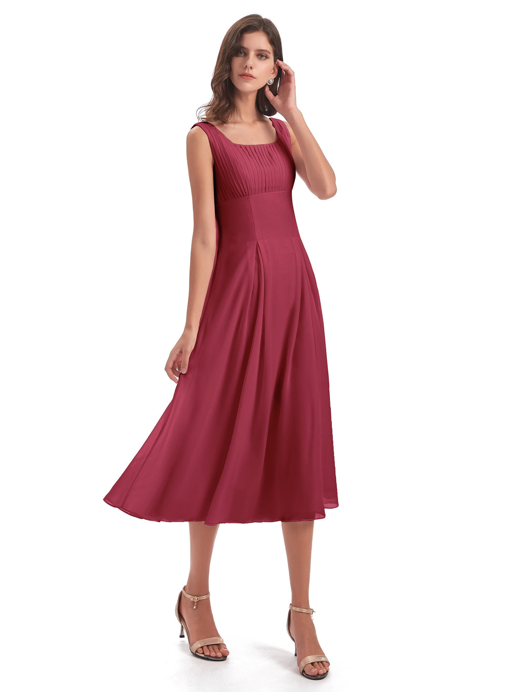 Spencer Tea Length Square Chiffon Bridesmaid Dresses