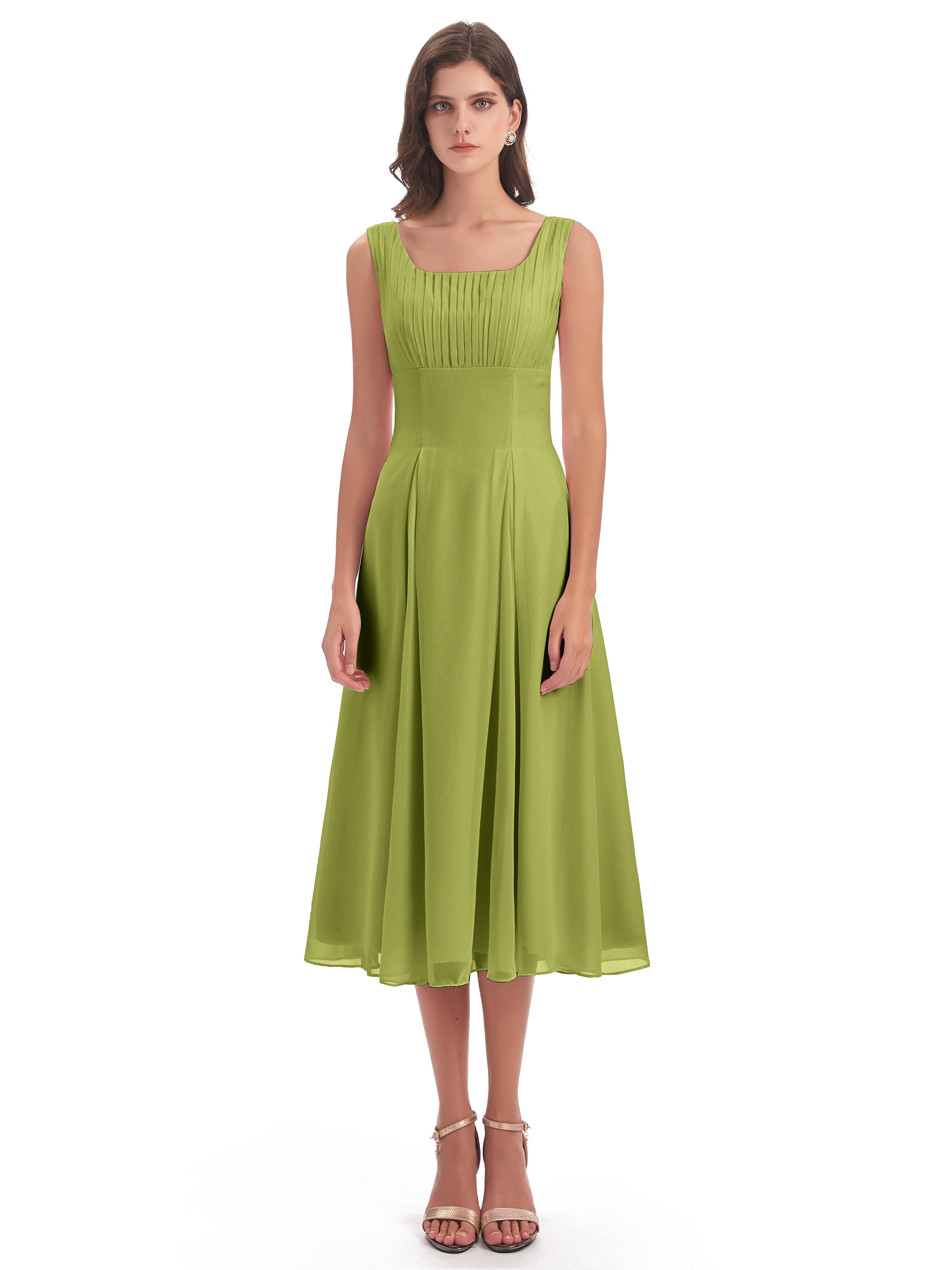 Spencer Tea Length Square Chiffon Bridesmaid Dresses