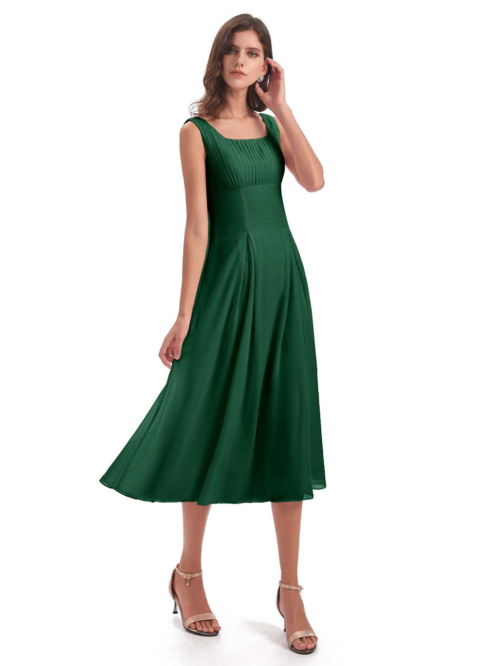 Spencer Tea Length Square Chiffon Bridesmaid Dresses