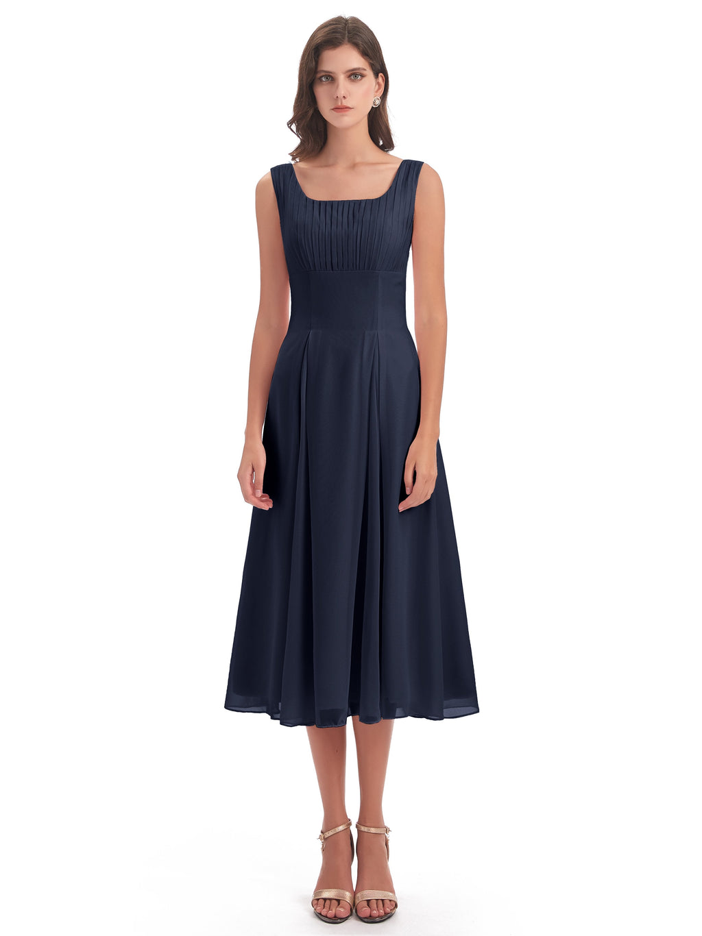 Spencer Tea Length Square Chiffon Bridesmaid Dresses