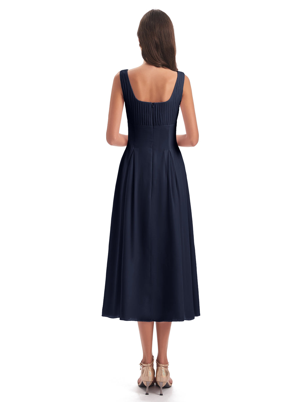 Spencer Tea Length Square Chiffon Bridesmaid Dresses