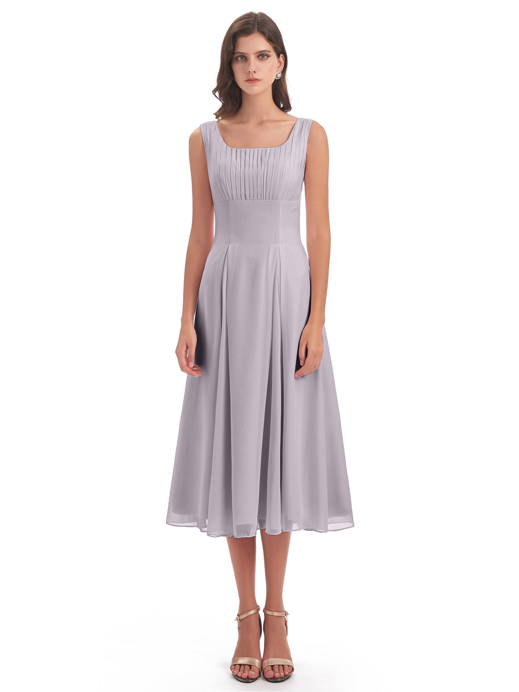 Spencer Tea Length Square Chiffon Bridesmaid Dresses