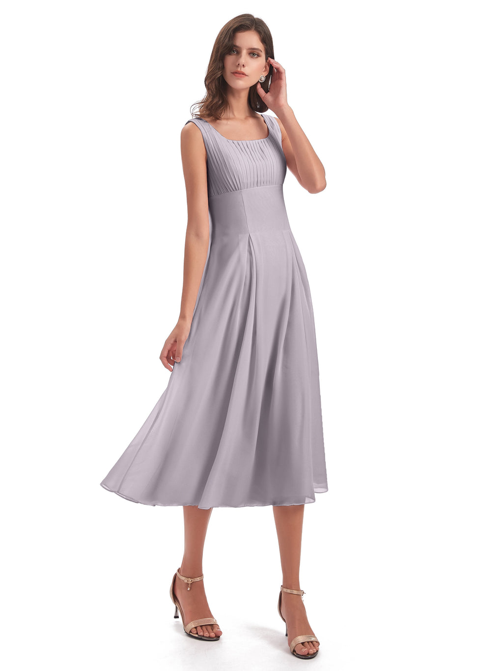 Spencer Tea Length Square Chiffon Bridesmaid Dresses