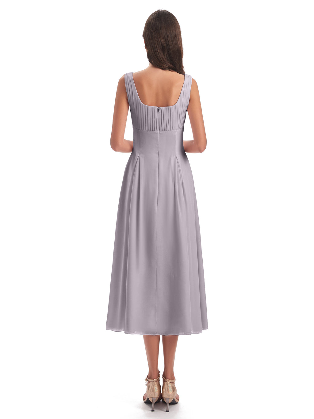 Spencer Tea Length Square Chiffon Bridesmaid Dresses