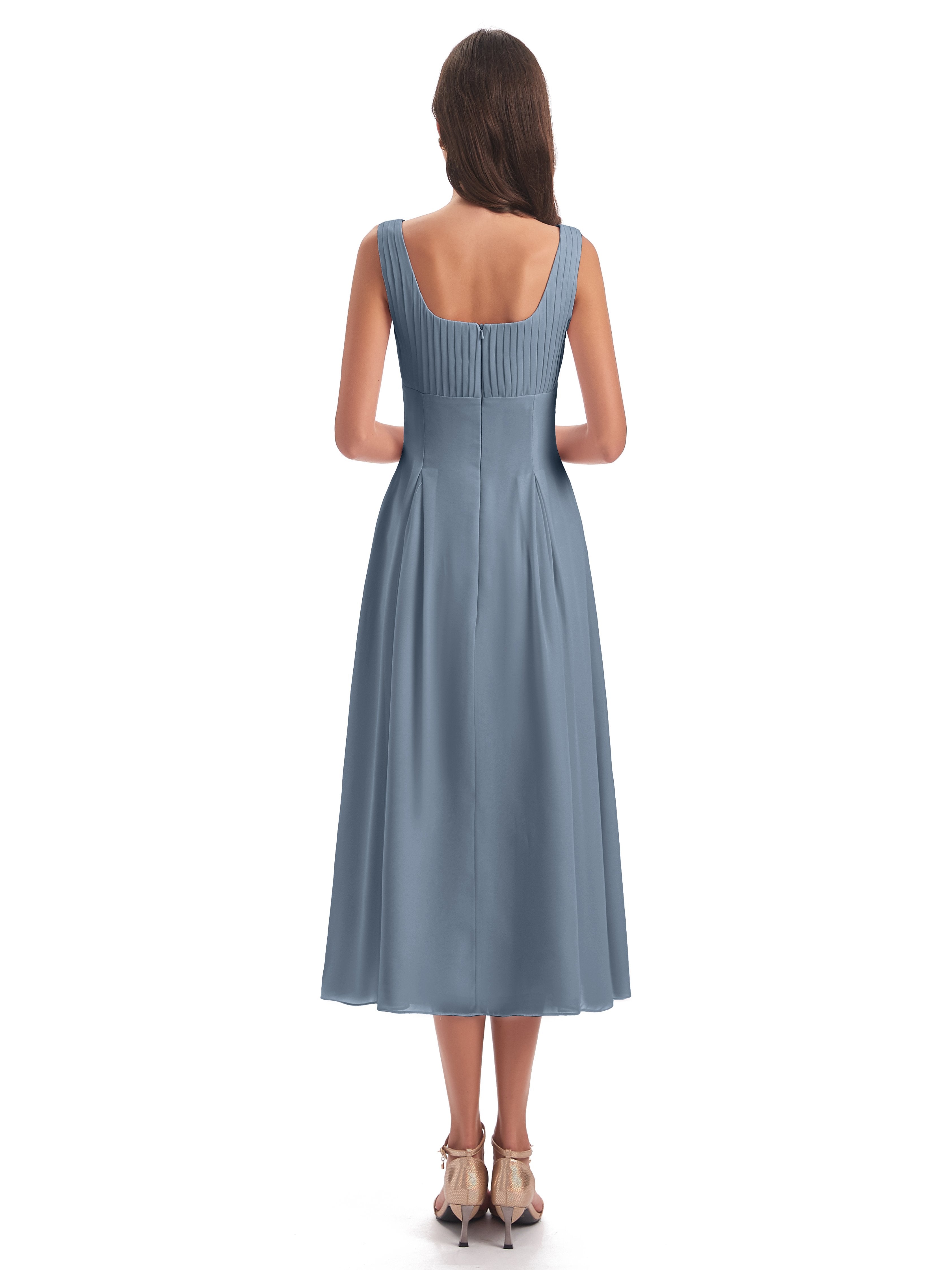 Spencer Tea Length Square Chiffon Bridesmaid Dresses