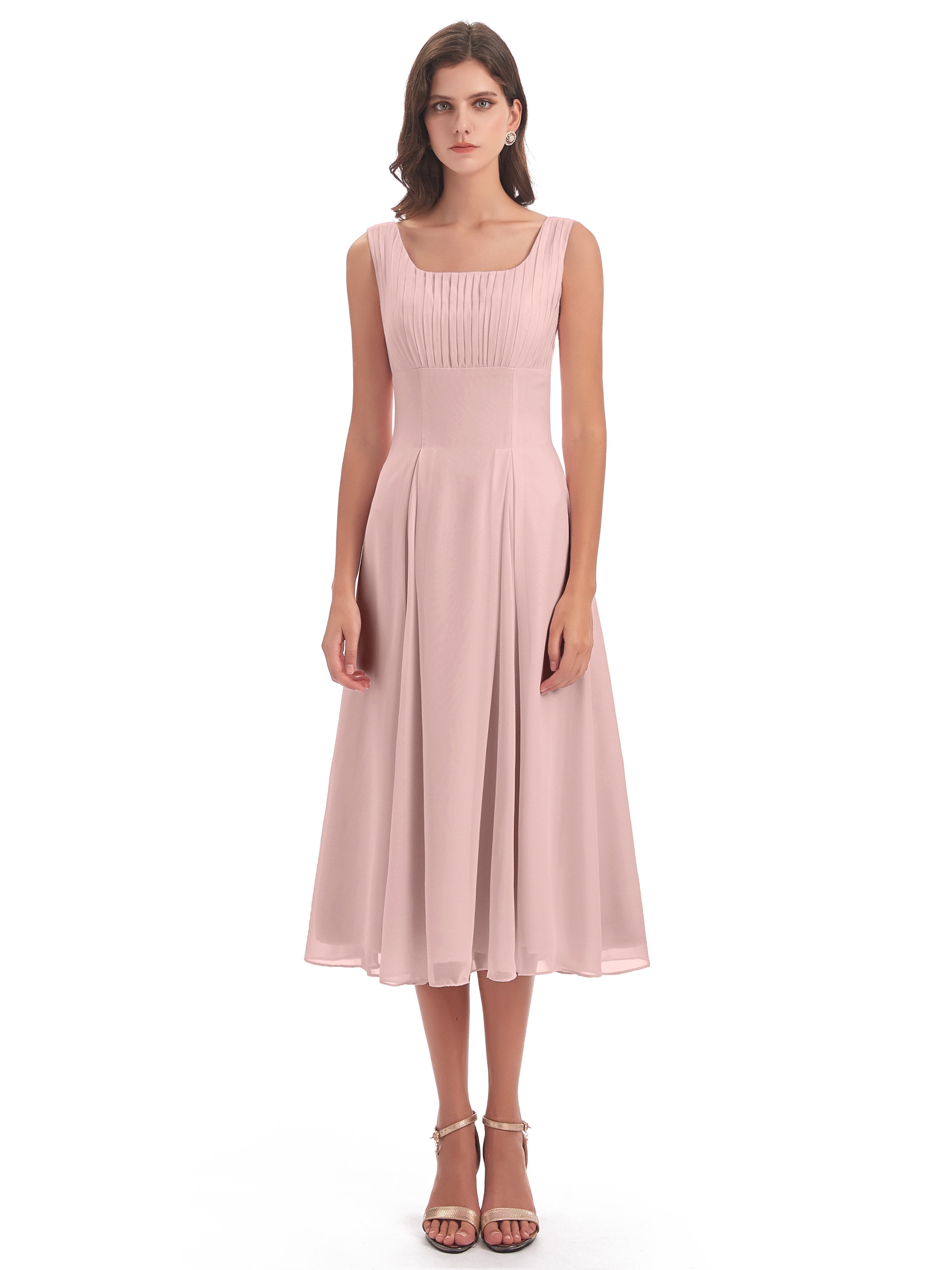 Spencer Tea Length Square Chiffon Bridesmaid Dresses