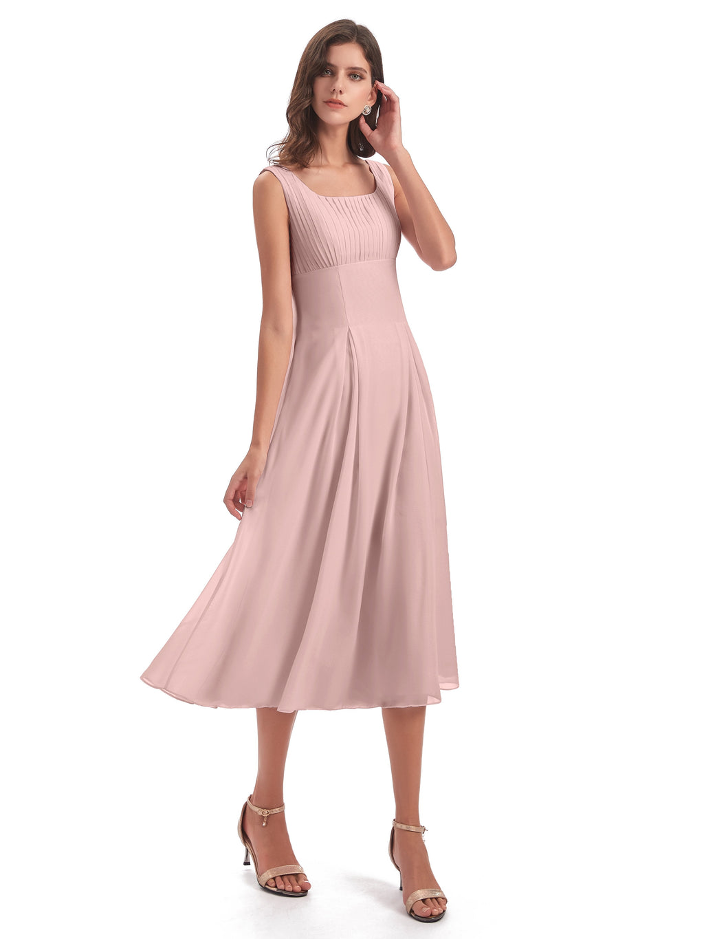 Spencer Tea Length Square Chiffon Bridesmaid Dresses
