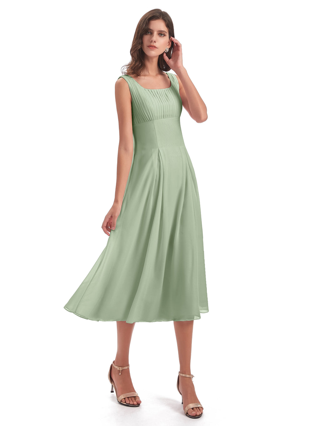 Spencer Tea Length Square Chiffon Bridesmaid Dresses