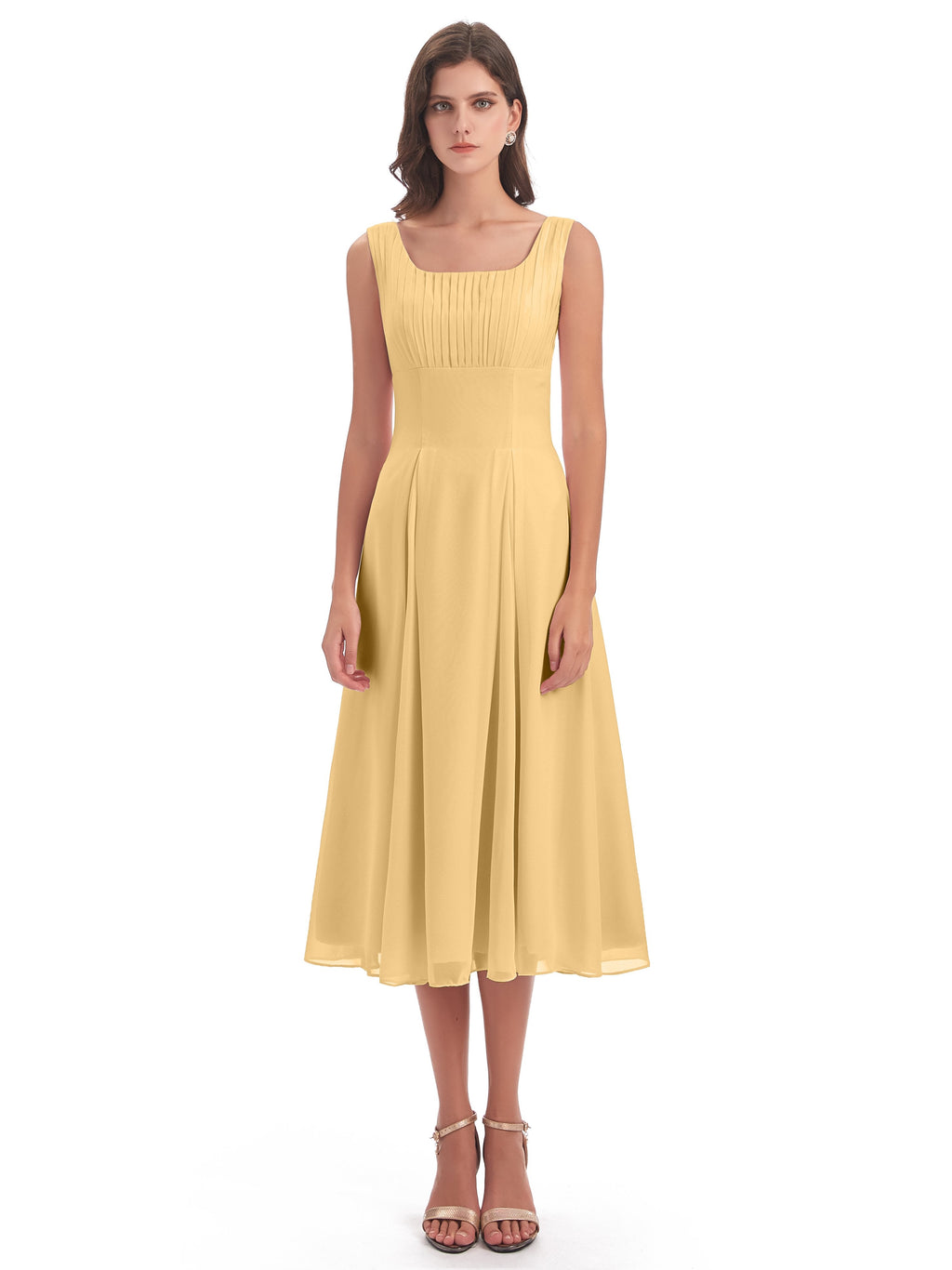 Spencer Tea Length Square Chiffon Bridesmaid Dresses