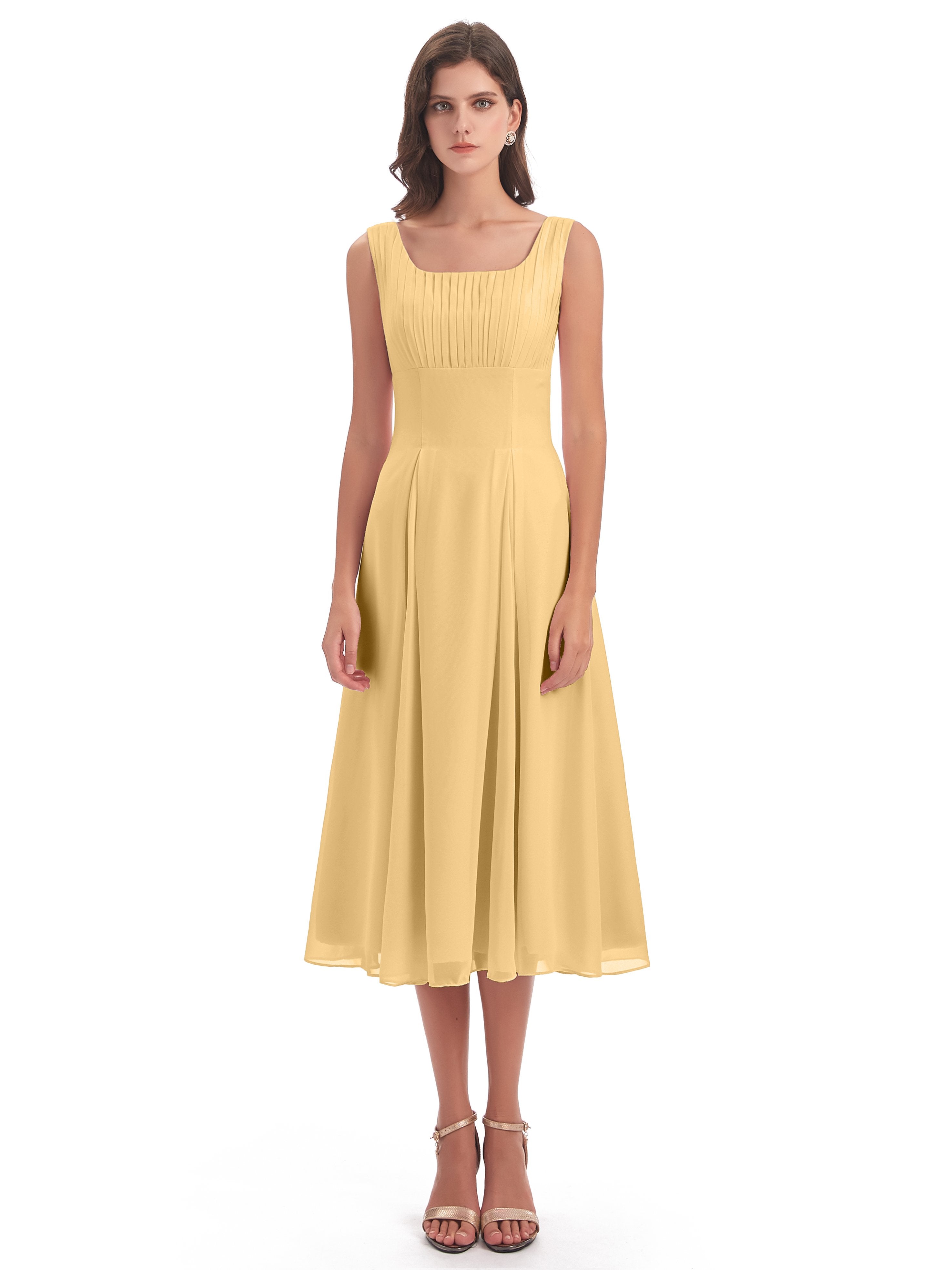 Spencer Tea Length Square Chiffon Bridesmaid Dresses