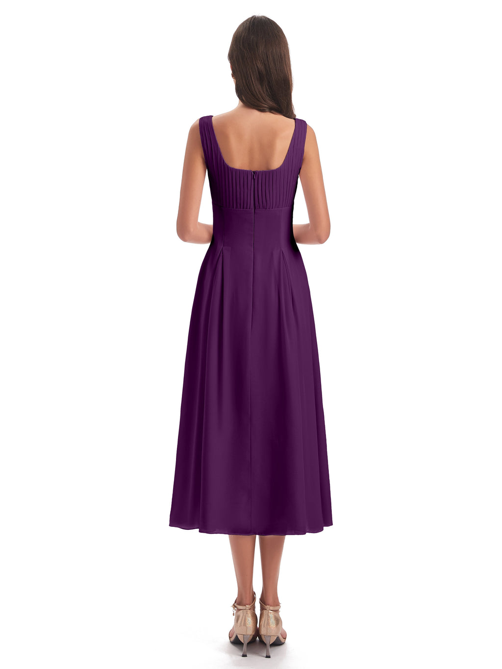 Spencer Tea Length Square Chiffon Bridesmaid Dresses