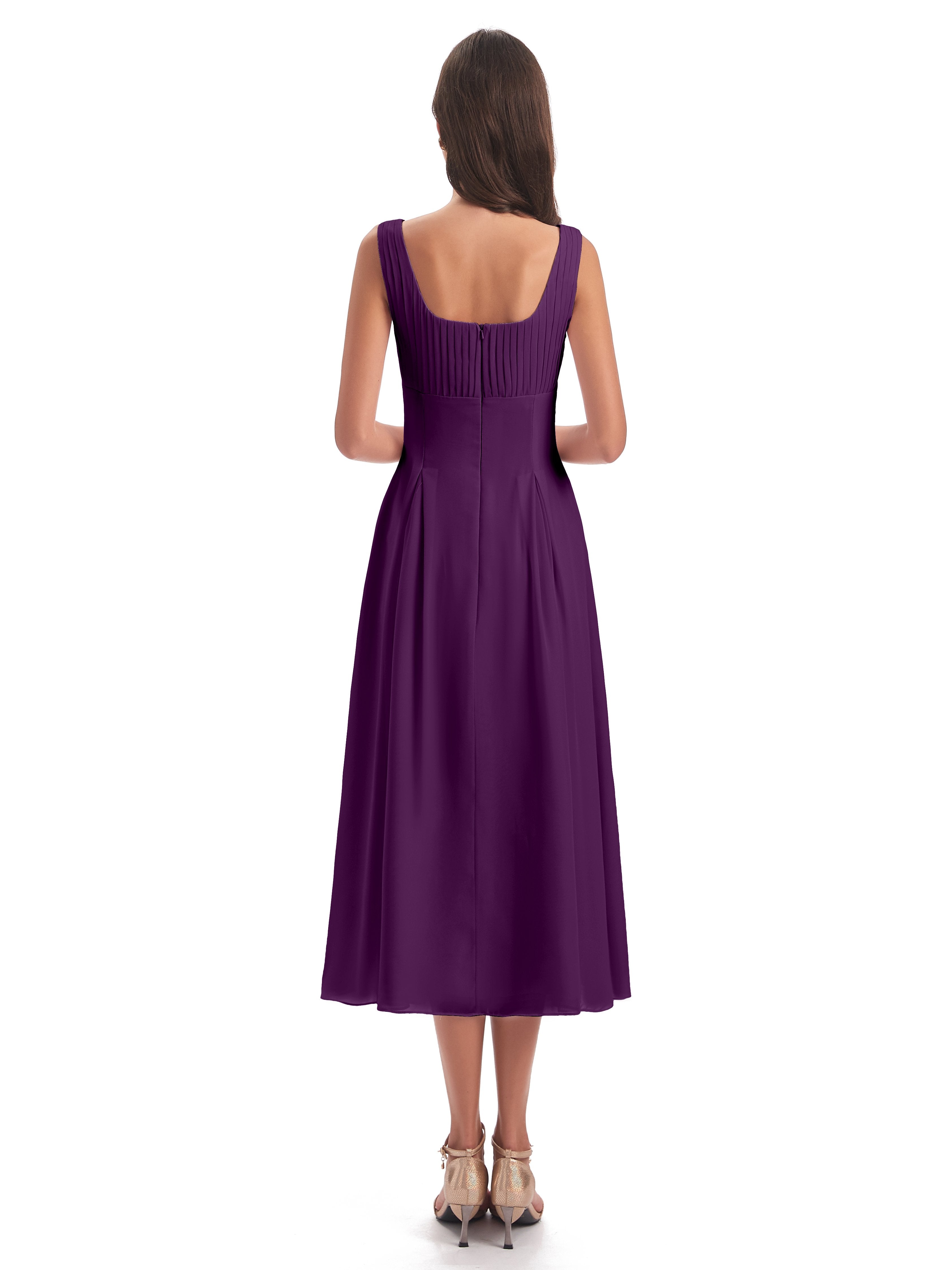 Spencer Tea Length Square Chiffon Bridesmaid Dresses