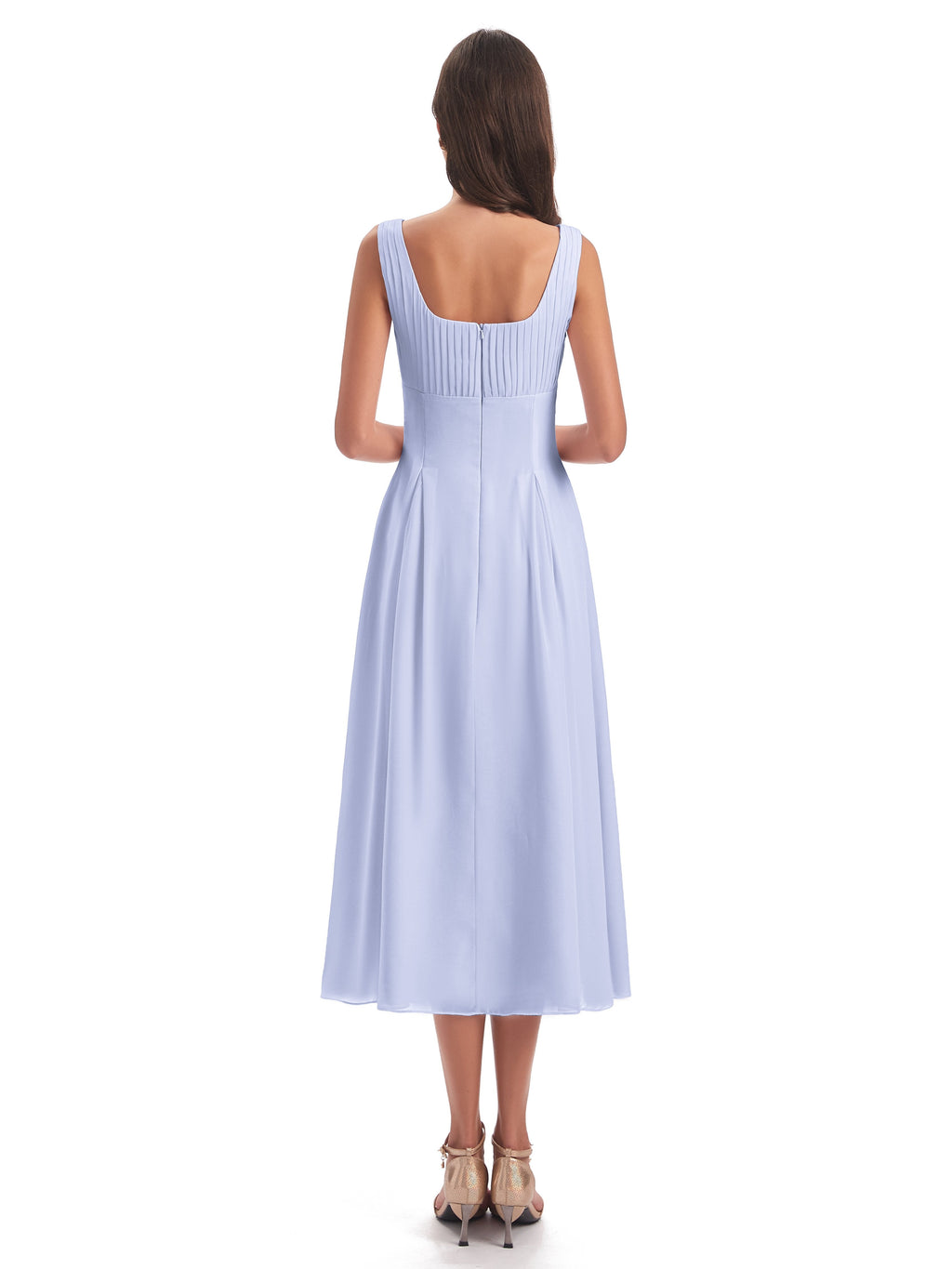 Spencer Tea Length Square Chiffon Bridesmaid Dresses