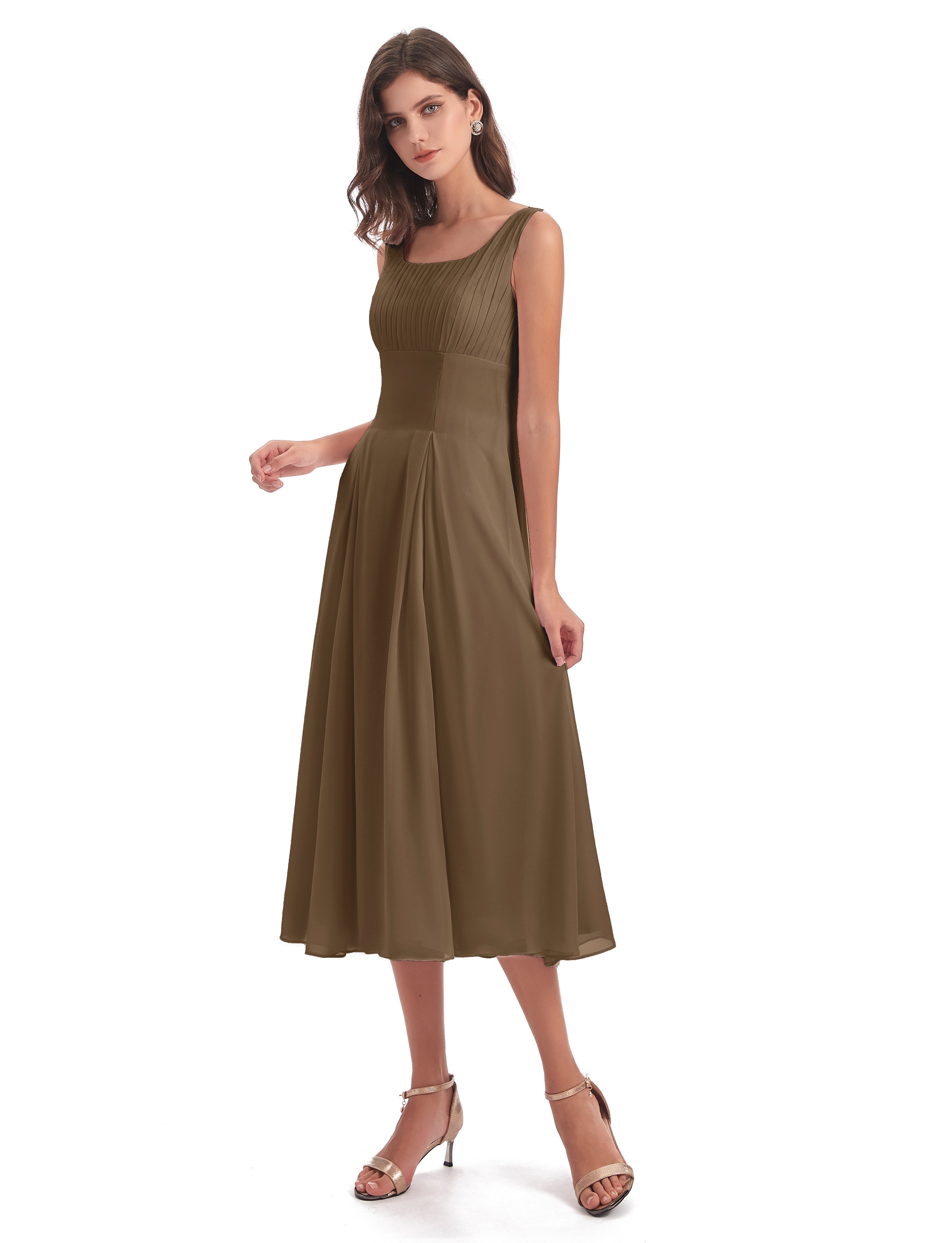 Spencer Tea Length Square Chiffon Bridesmaid Dresses