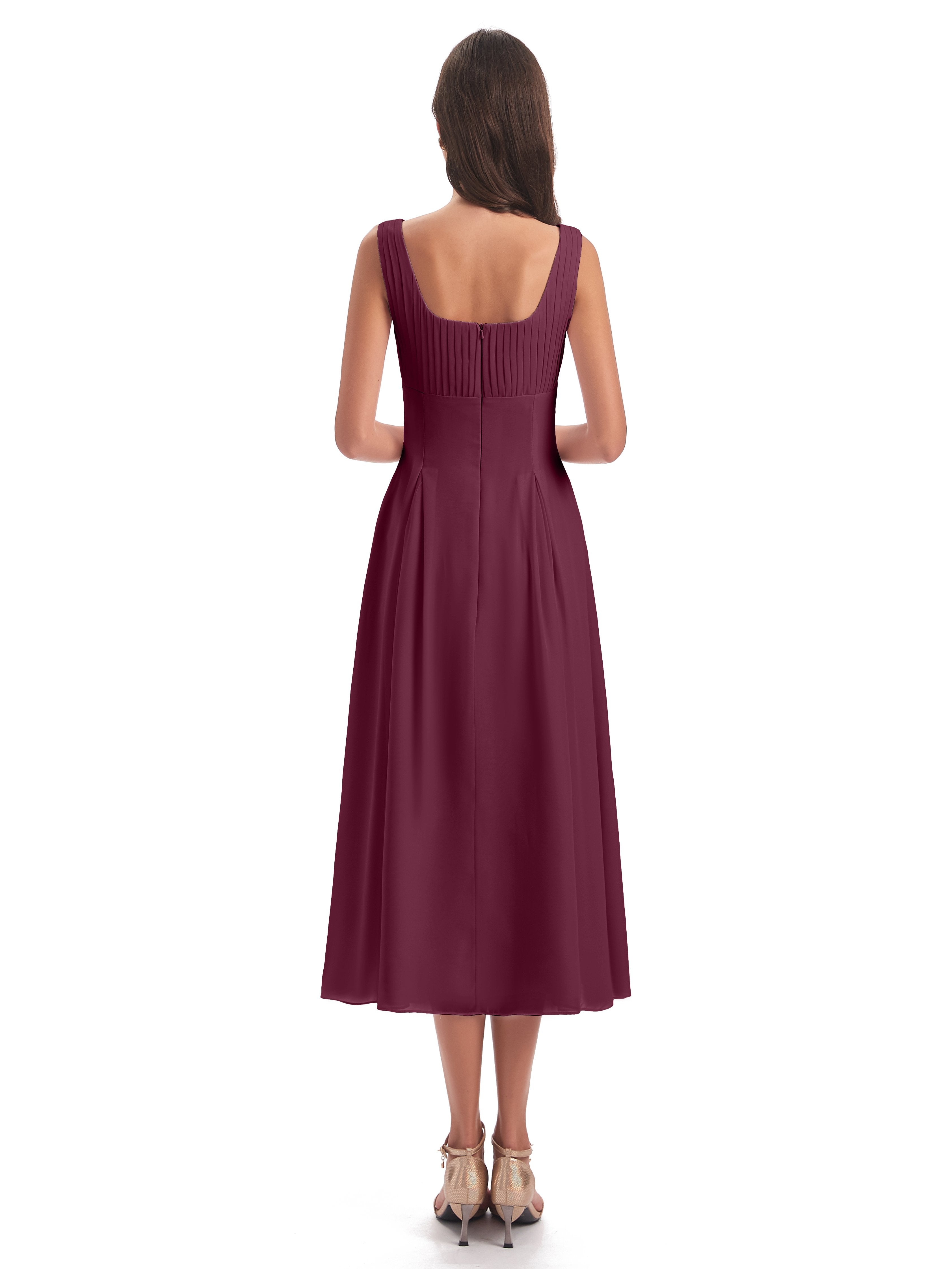 Spencer Tea Length Square Chiffon Bridesmaid Dresses