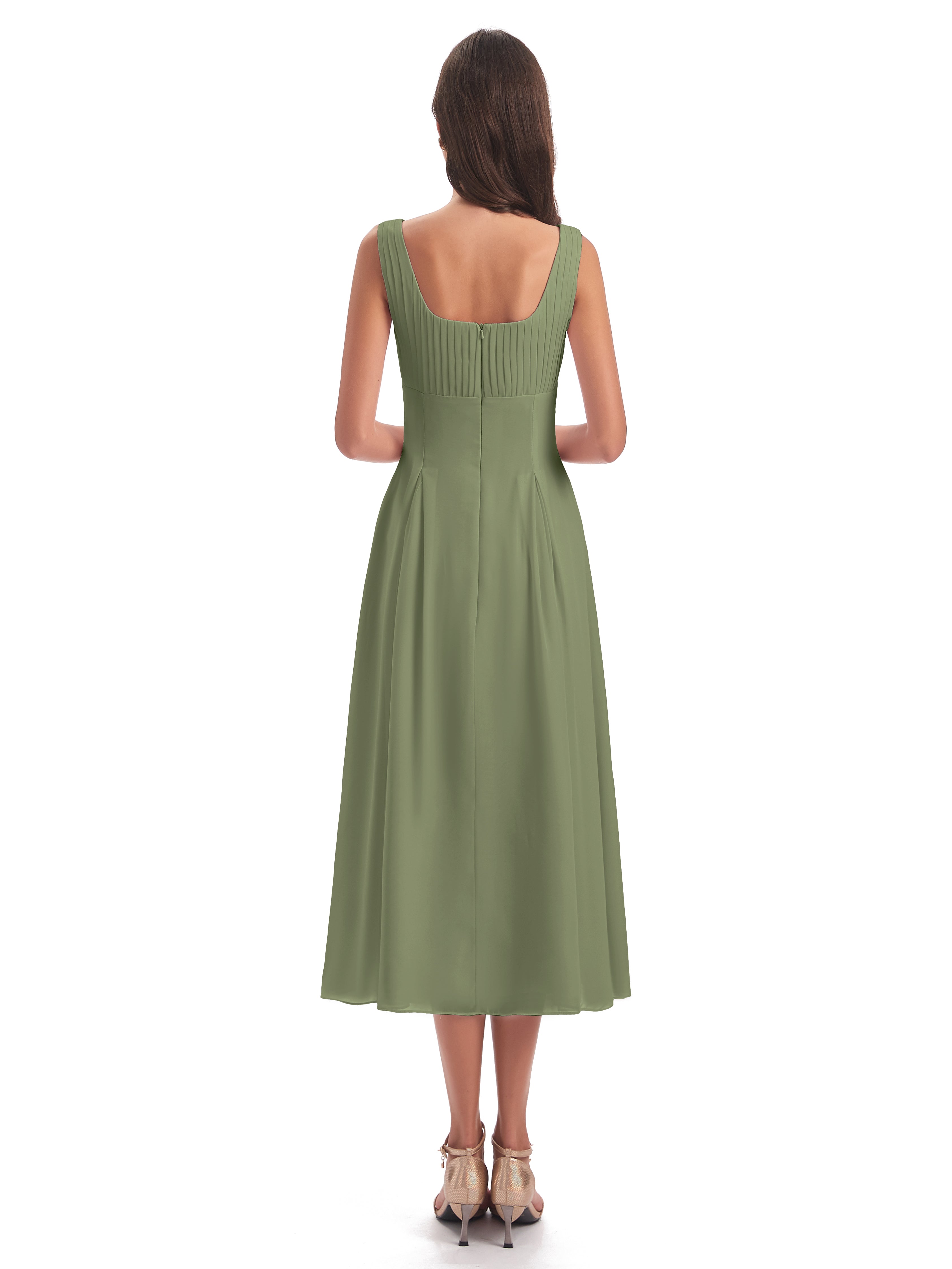 Spencer Tea Length Square Chiffon Bridesmaid Dresses