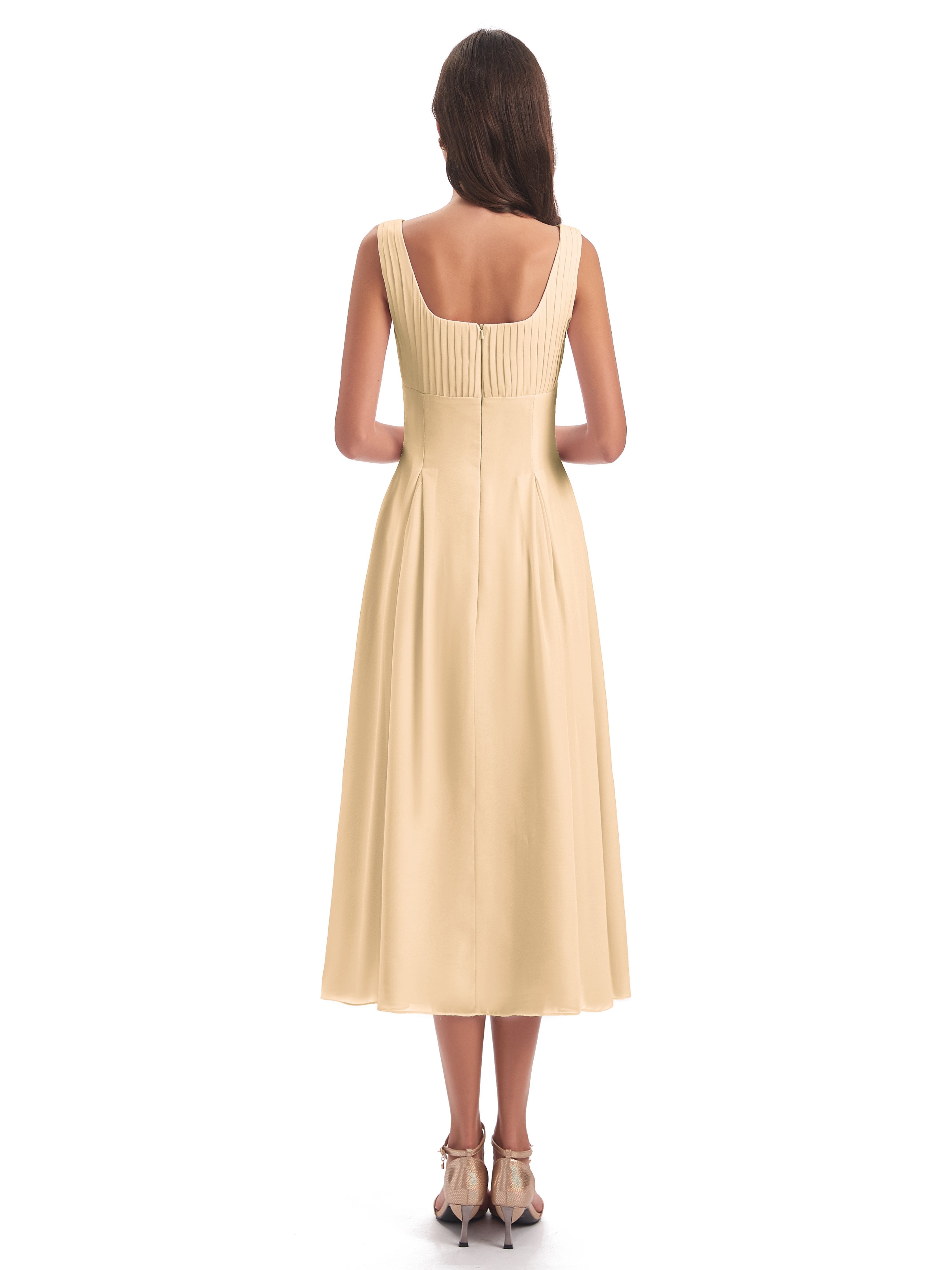 Spencer Tea Length Square Chiffon Bridesmaid Dresses
