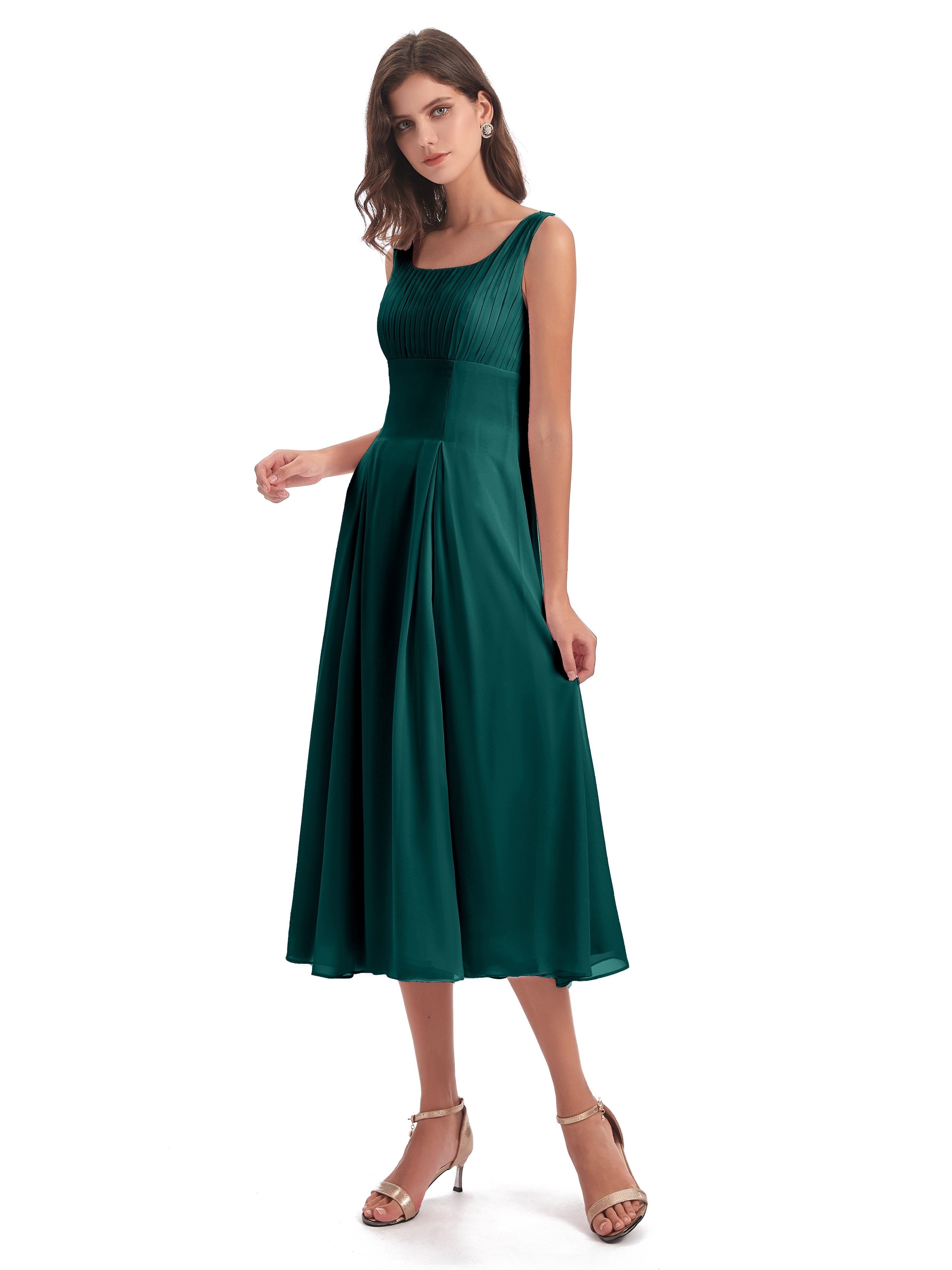 Spencer Tea Length Square Chiffon Bridesmaid Dresses