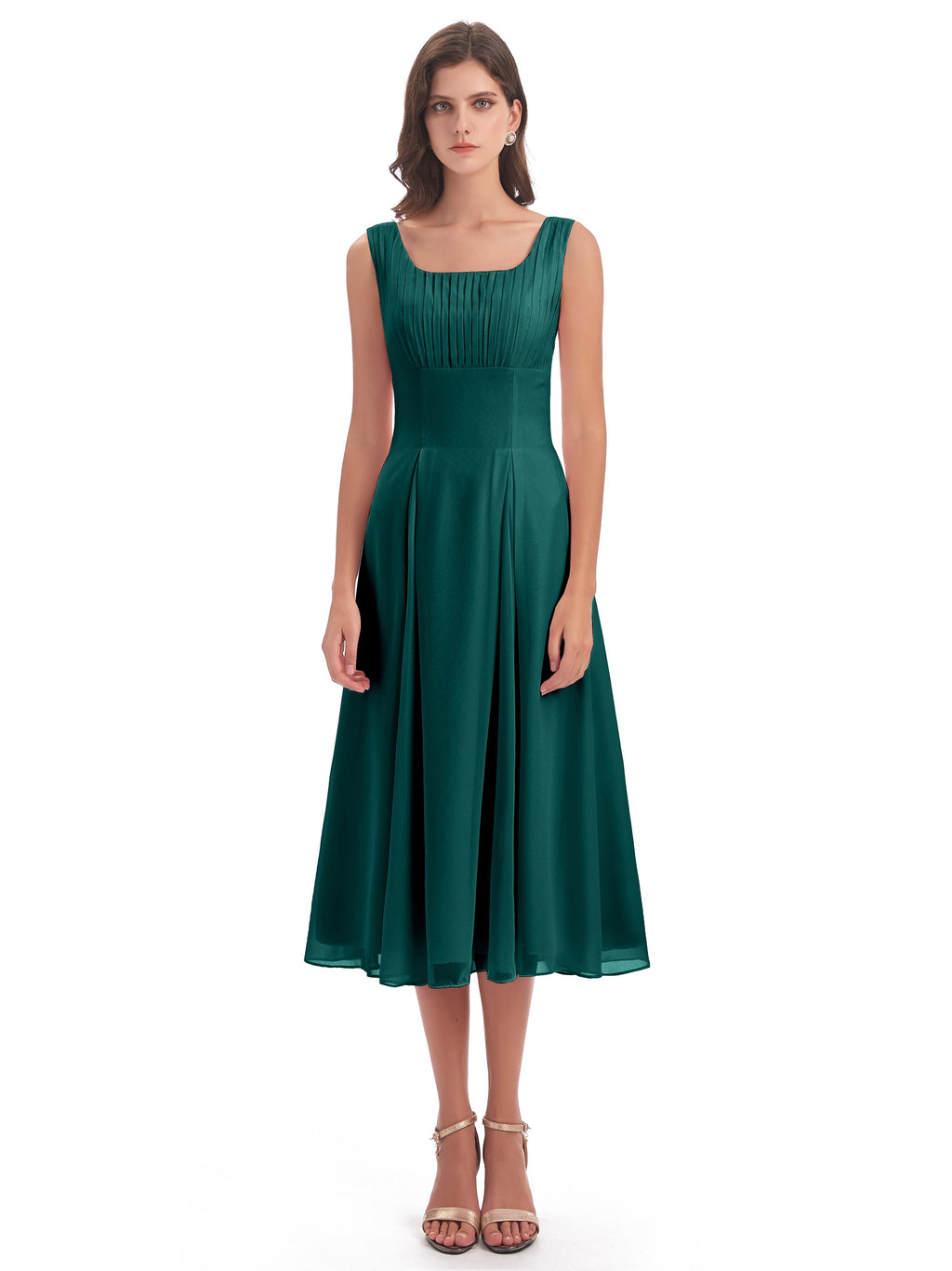 Spencer Tea Length Square Chiffon Bridesmaid Dresses