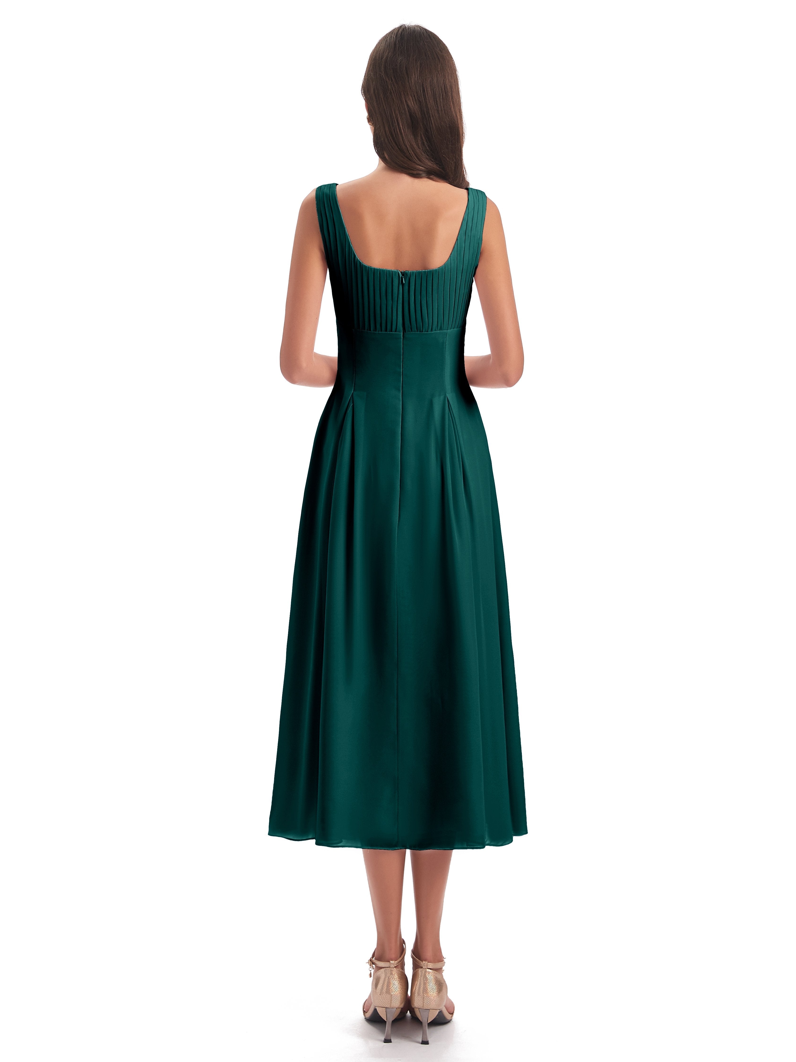 Spencer Tea Length Square Chiffon Bridesmaid Dresses