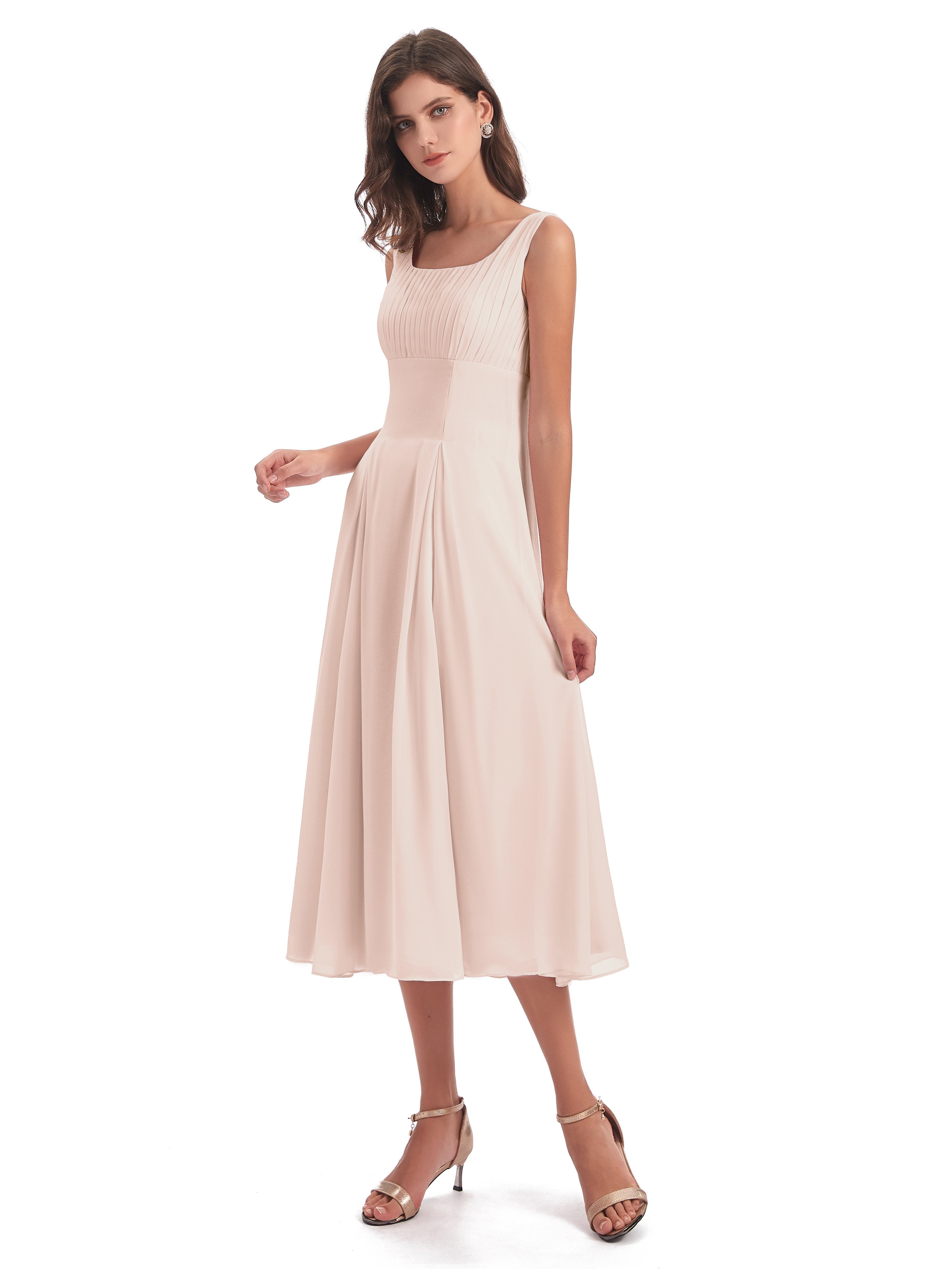 Spencer Tea Length Square Chiffon Bridesmaid Dresses