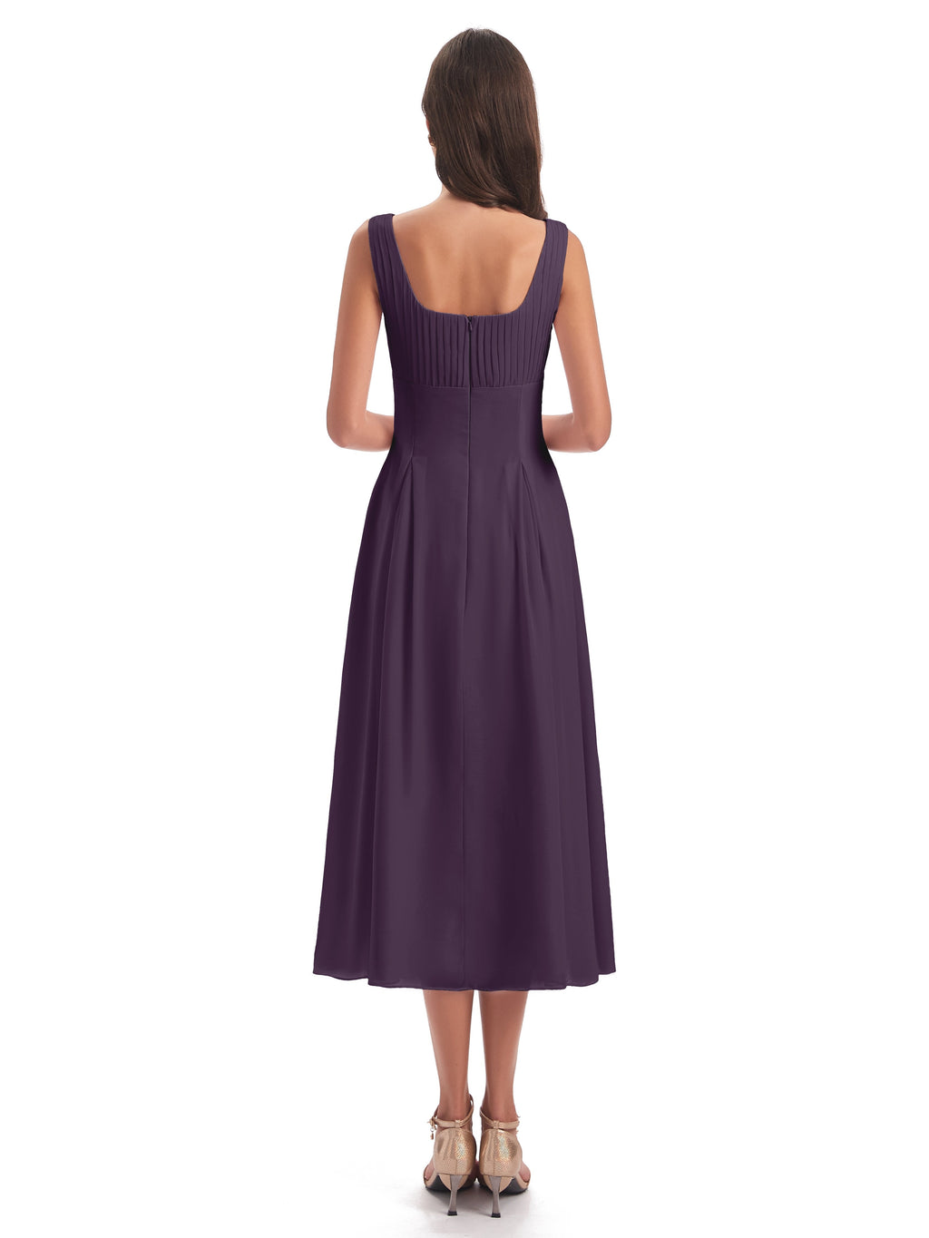 Spencer Tea Length Square Chiffon Bridesmaid Dresses