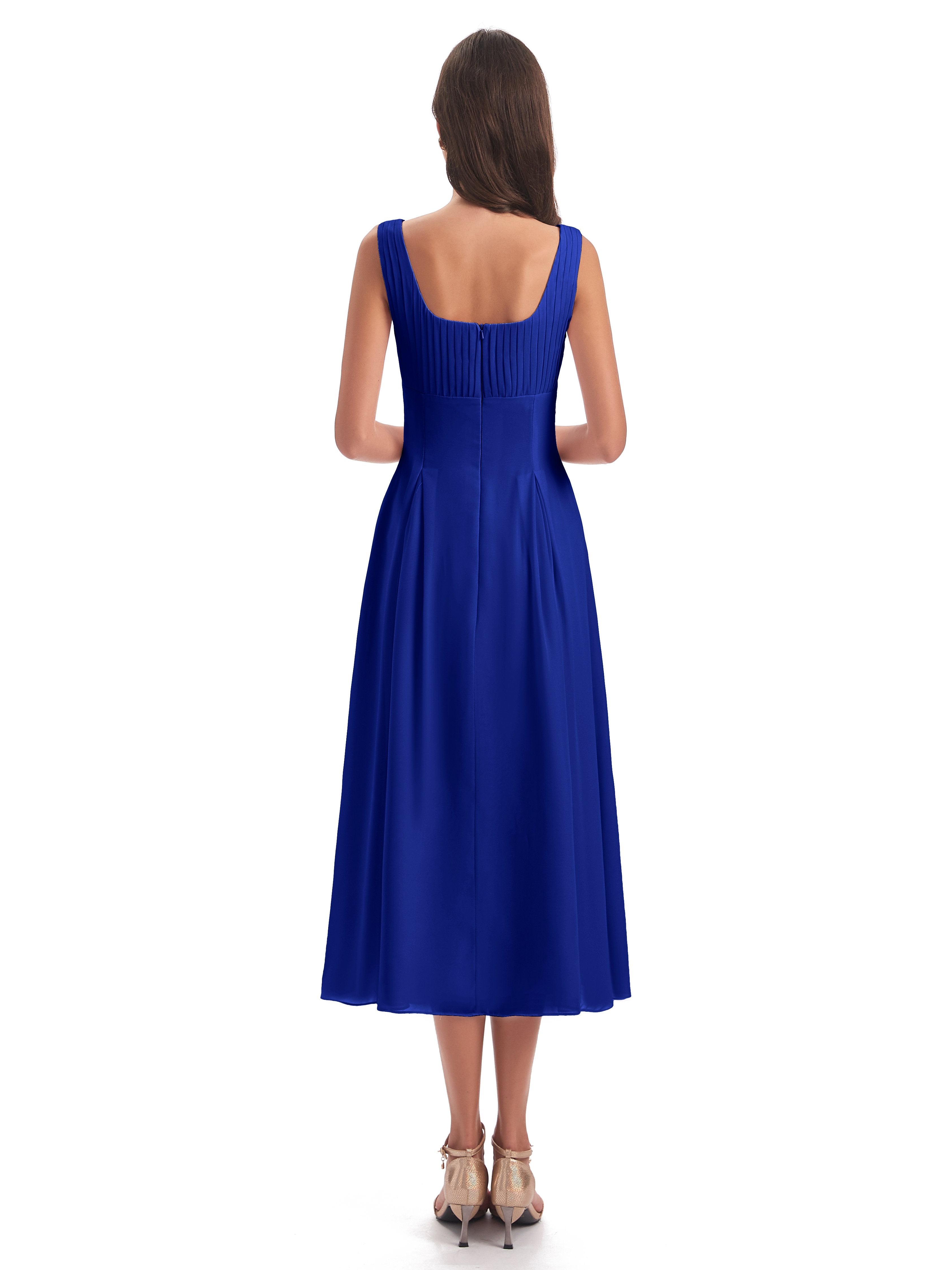 Spencer Tea Length Square Chiffon Bridesmaid Dresses