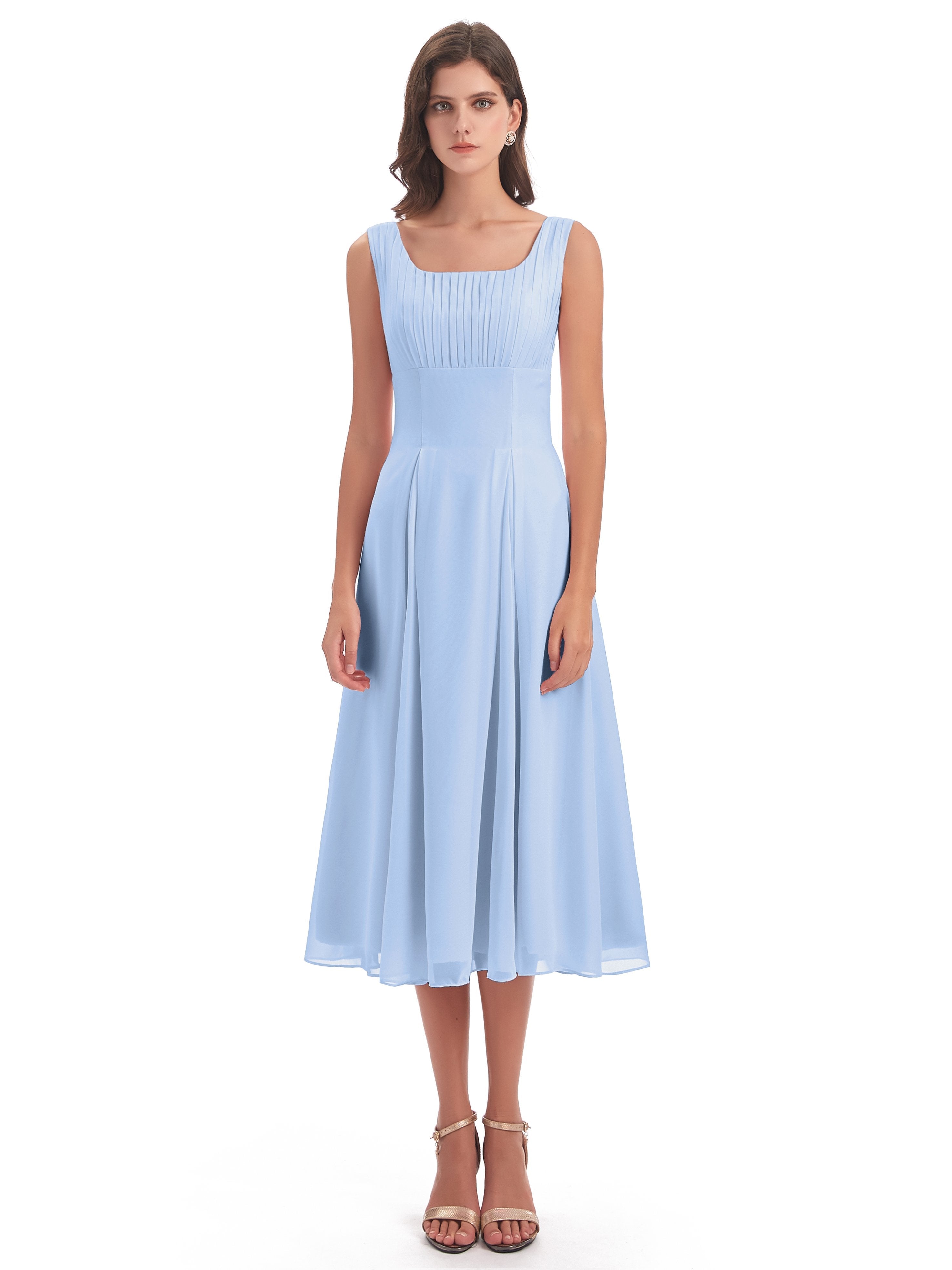Spencer Tea Length Square Chiffon Bridesmaid Dresses