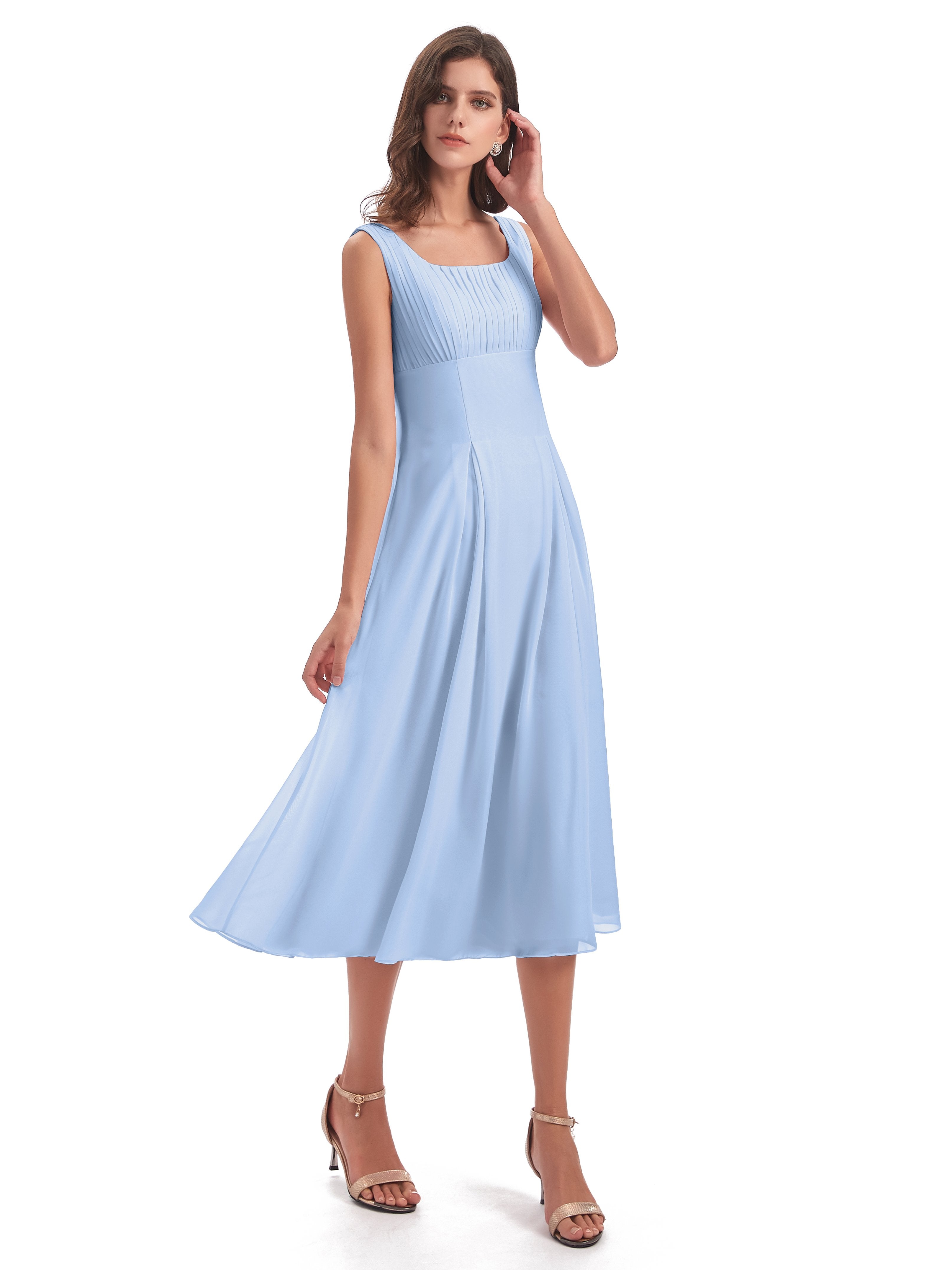 Spencer Tea Length Square Chiffon Bridesmaid Dresses