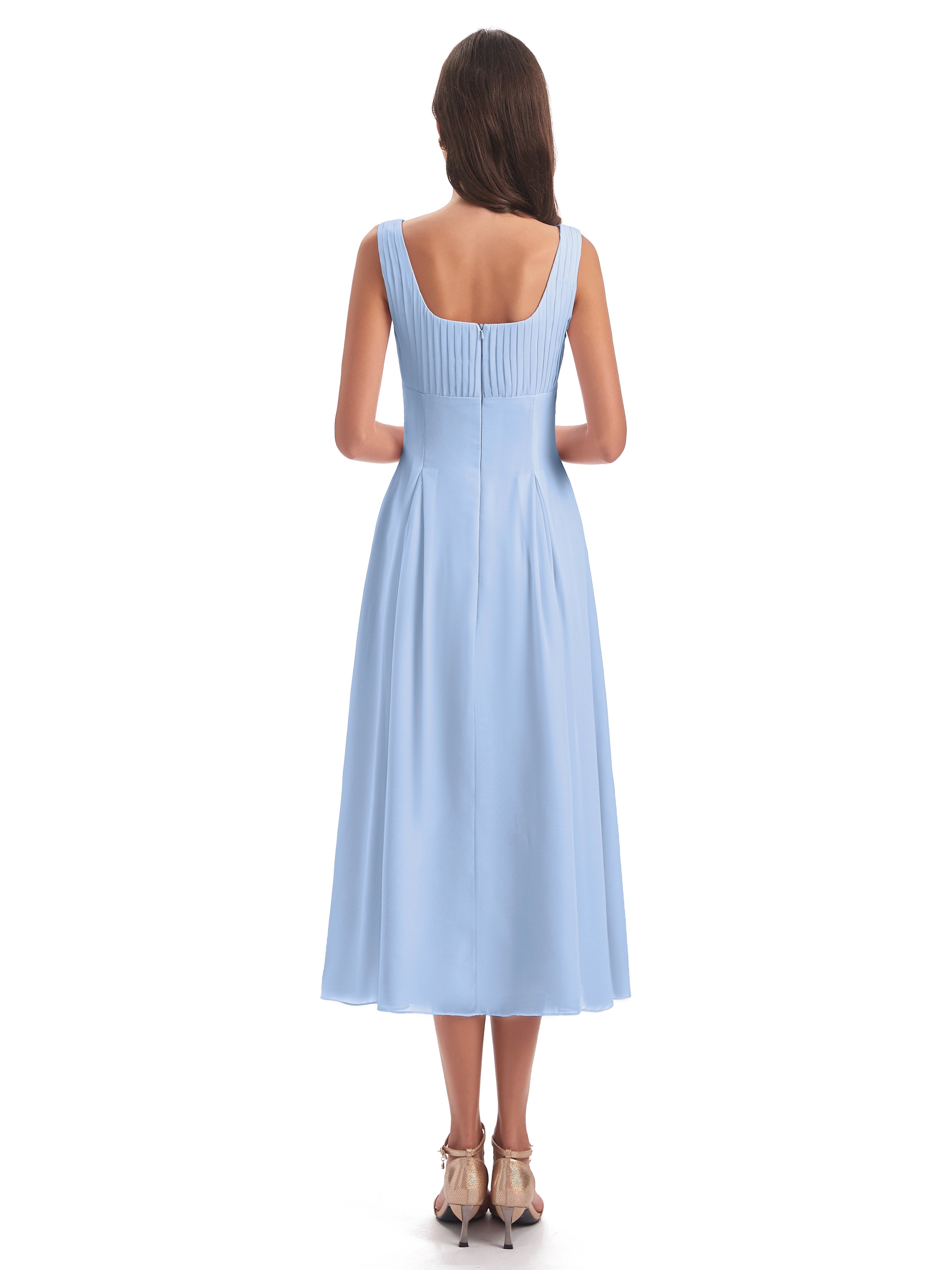 Spencer Tea Length Square Chiffon Bridesmaid Dresses