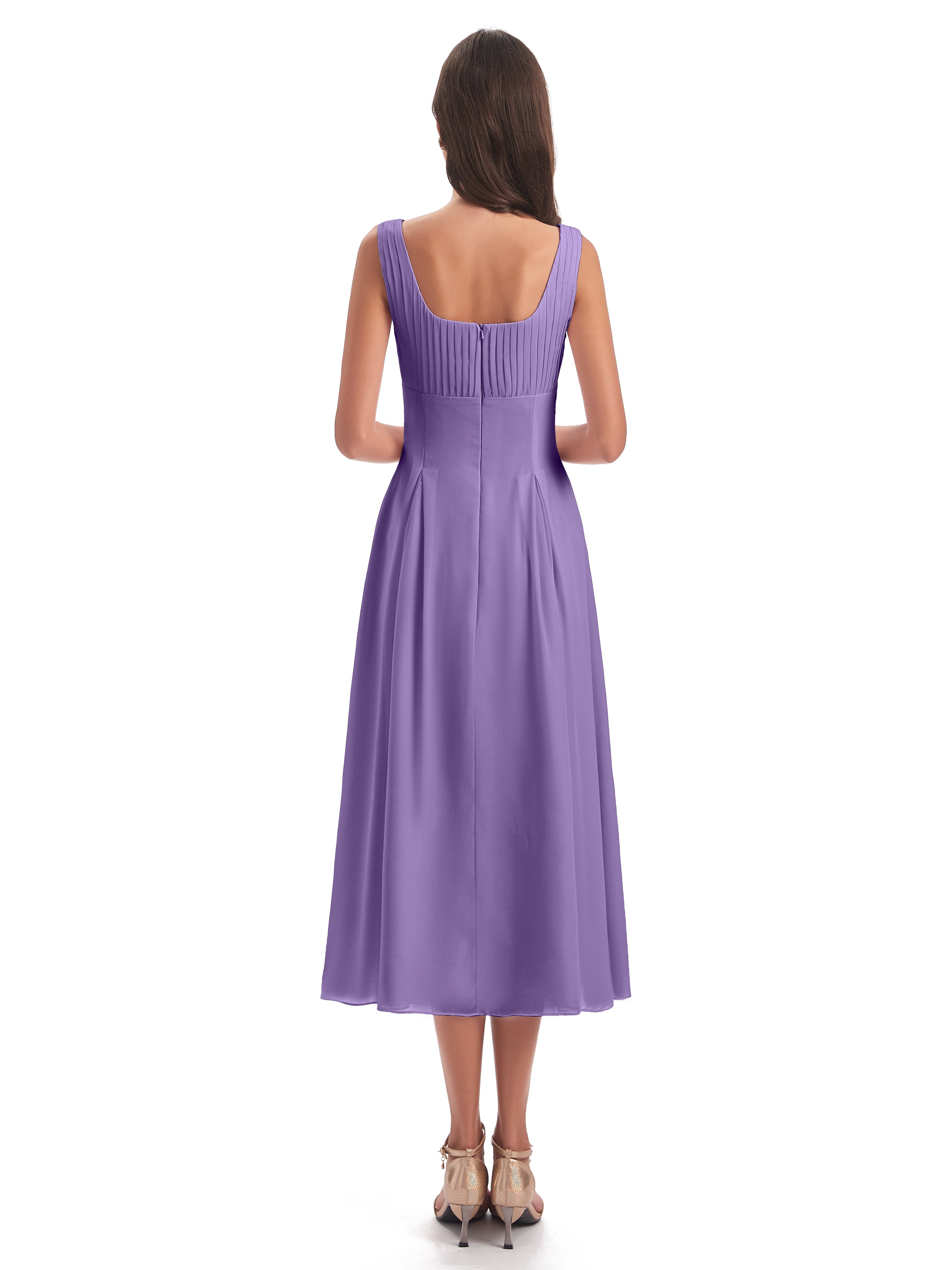 Spencer Tea Length Square Chiffon Bridesmaid Dresses