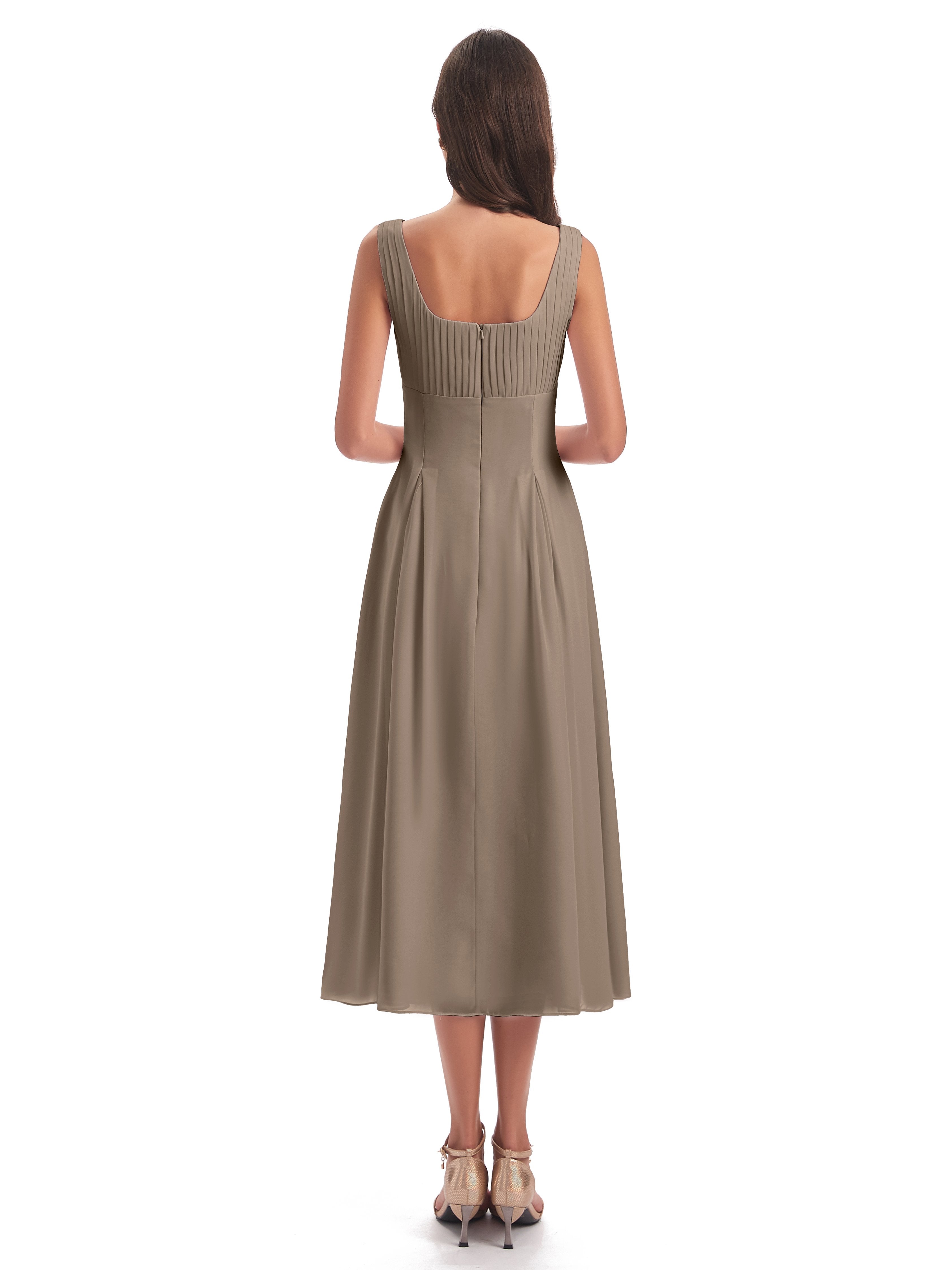 Spencer Tea Length Square Chiffon Bridesmaid Dresses