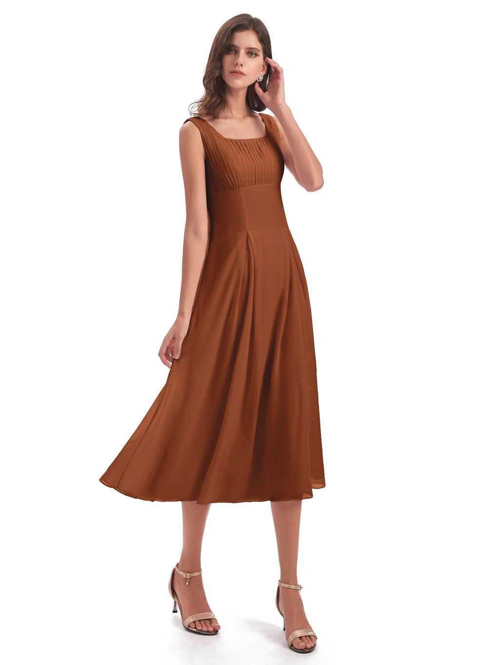 Spencer Tea Length Square Chiffon Bridesmaid Dresses