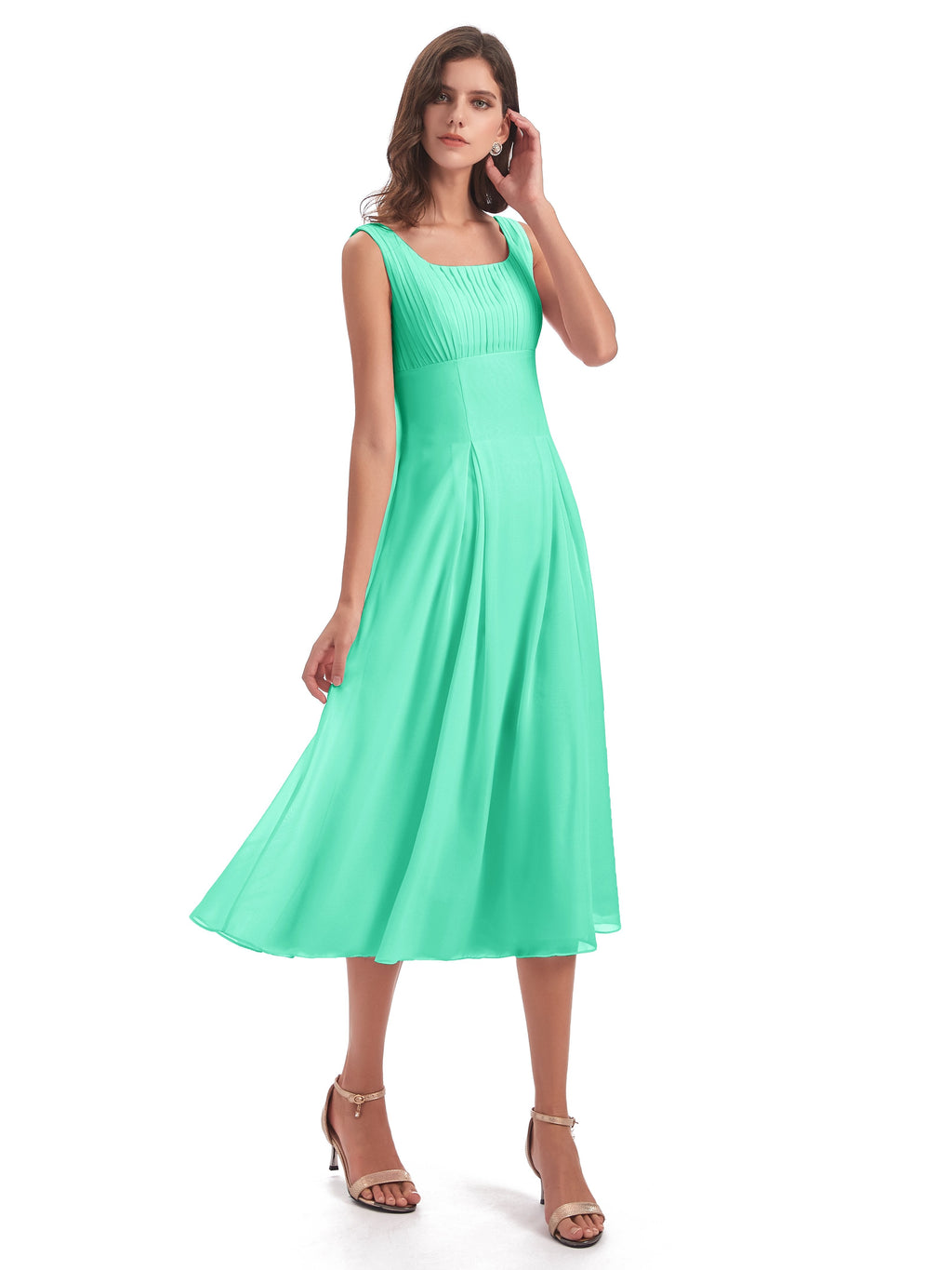 Spencer Tea Length Square Chiffon Bridesmaid Dresses