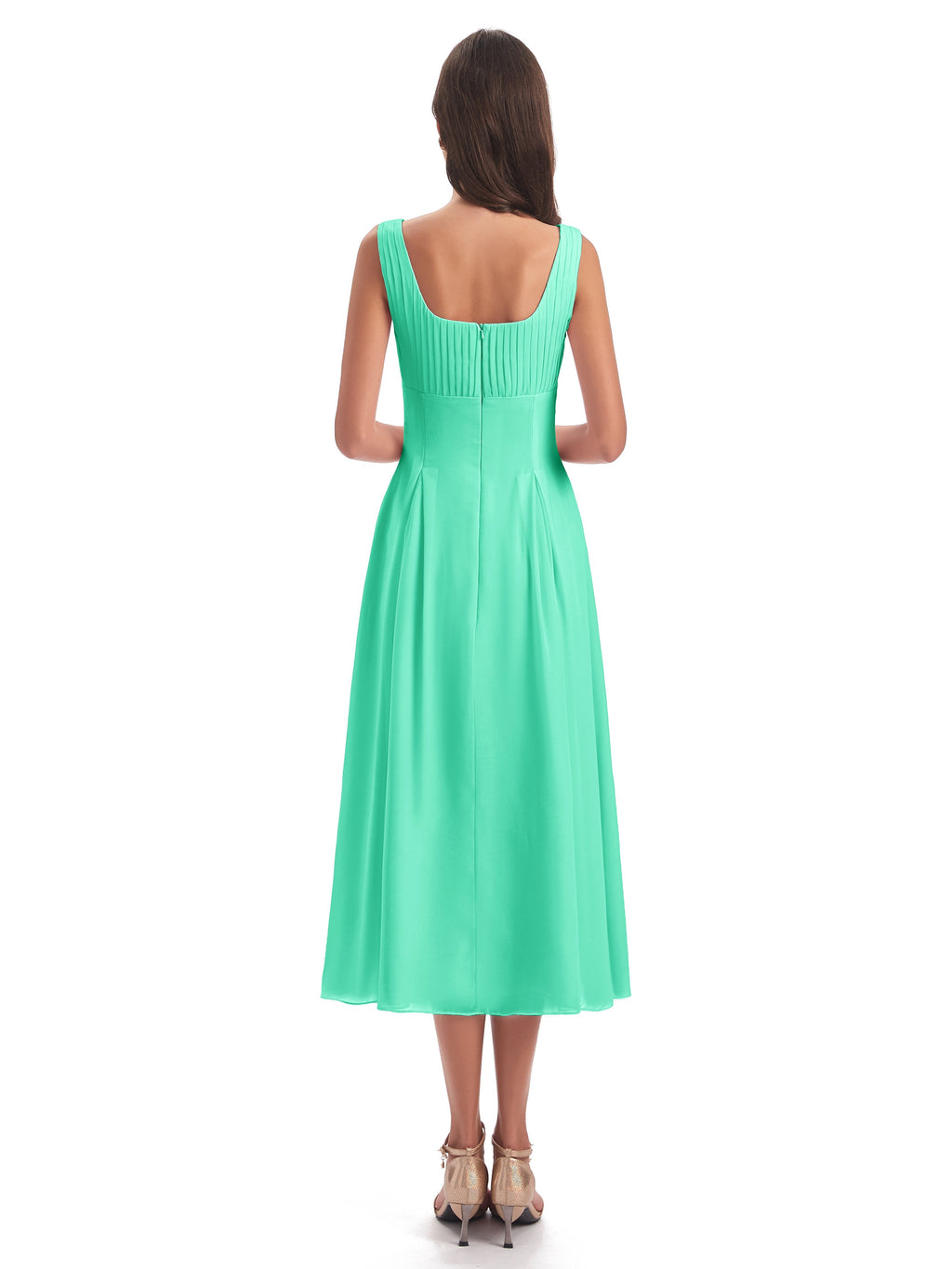 Spencer Tea Length Square Chiffon Bridesmaid Dresses
