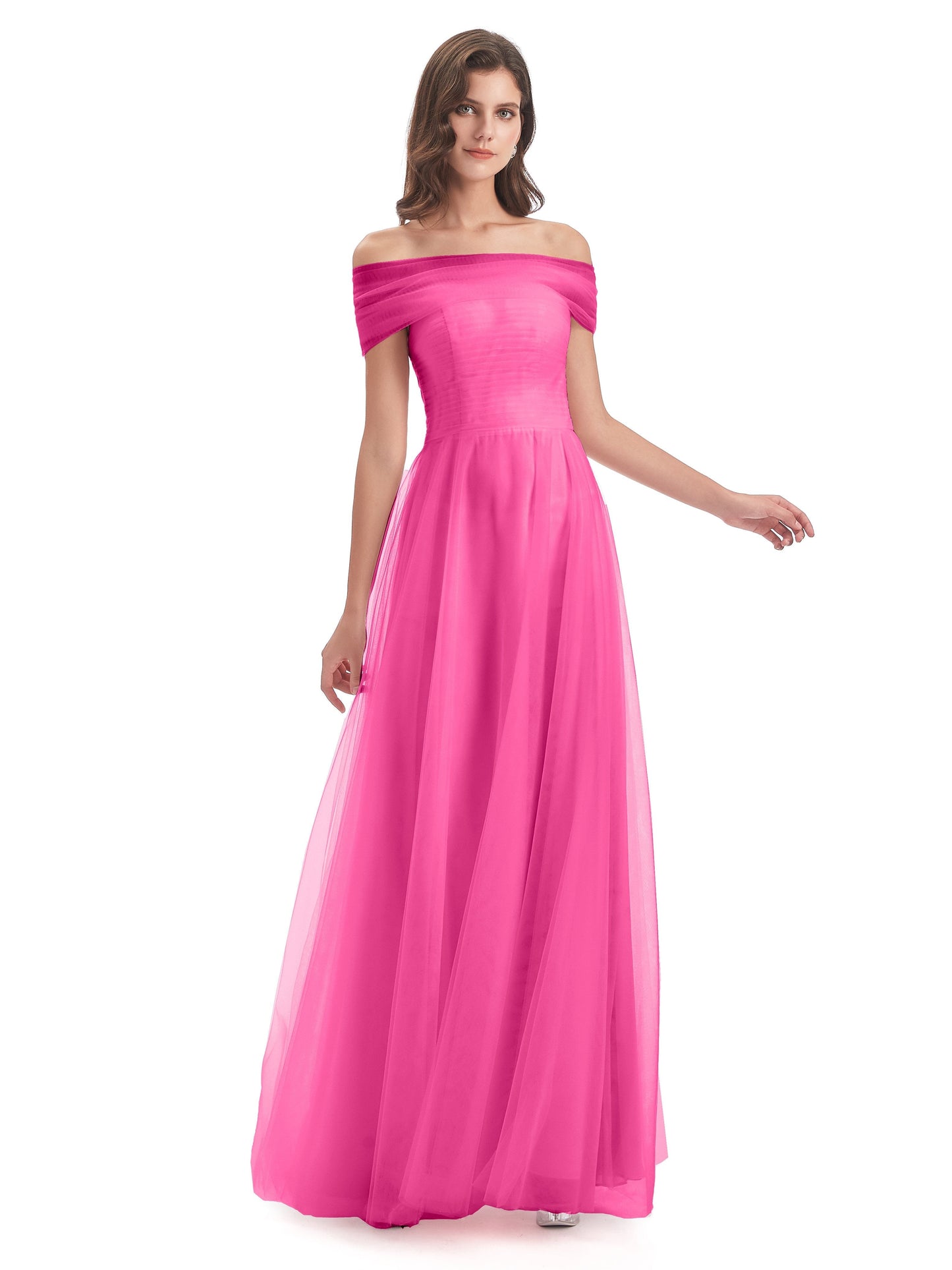 Sylvie Off The Shoulder Open Back Tulle Long Bridesmaid Dresses