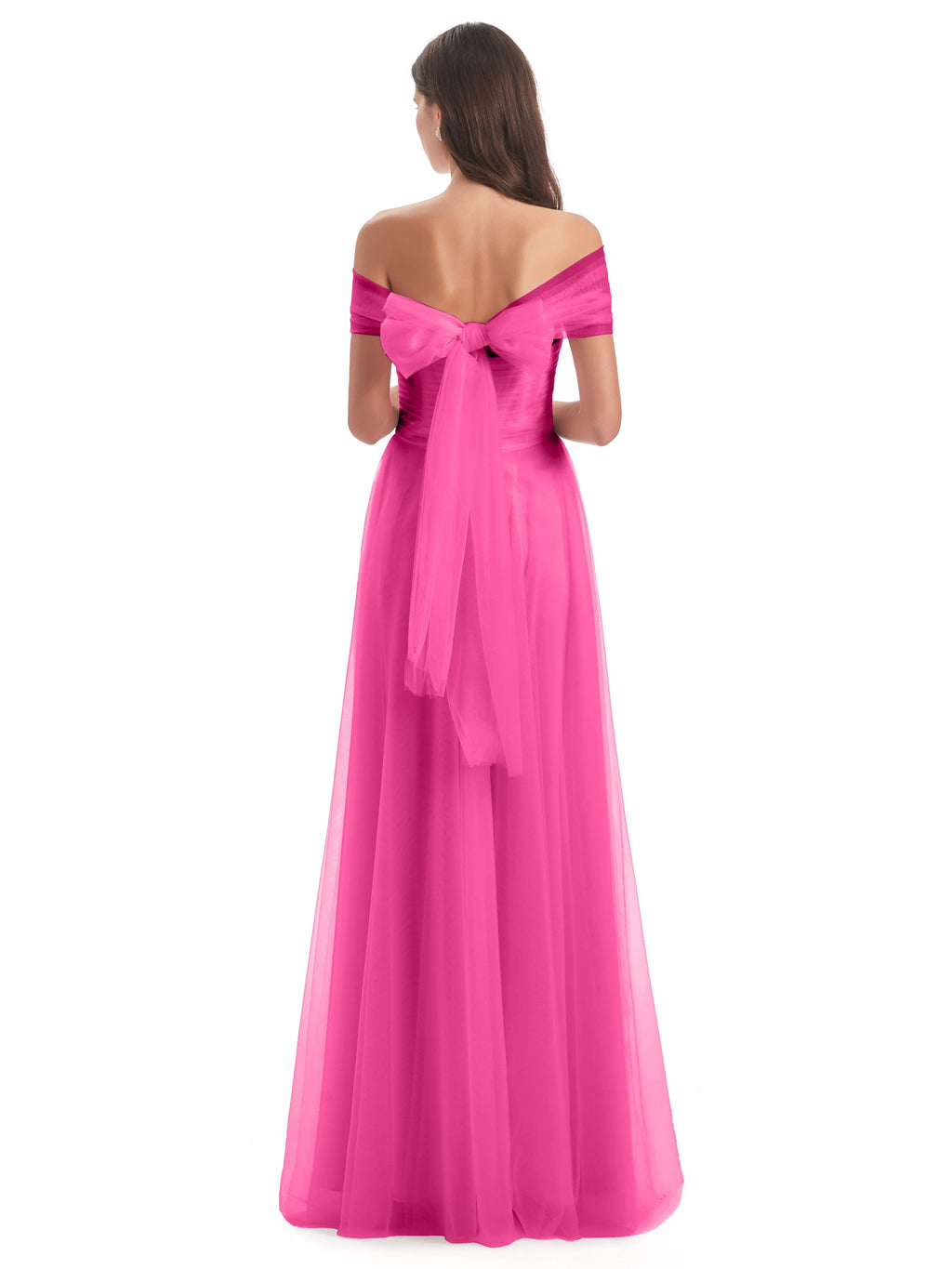 Sylvie Off The Shoulder Open Back Tulle Long Bridesmaid Dresses