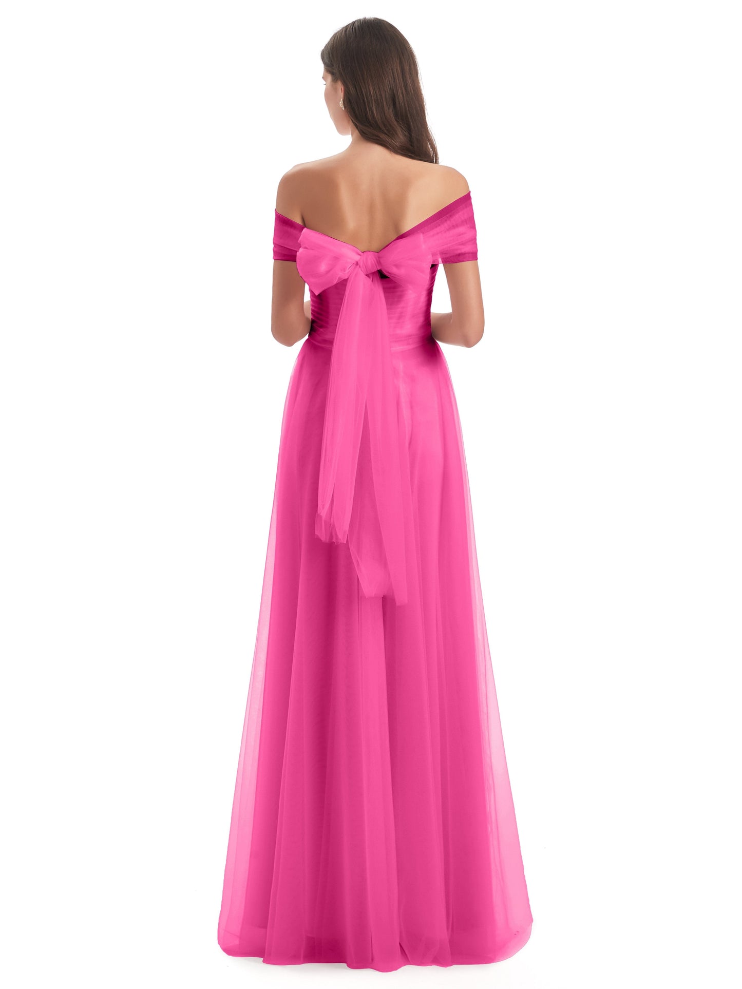 Sylvie Off The Shoulder Open Back Tulle Long Bridesmaid Dresses