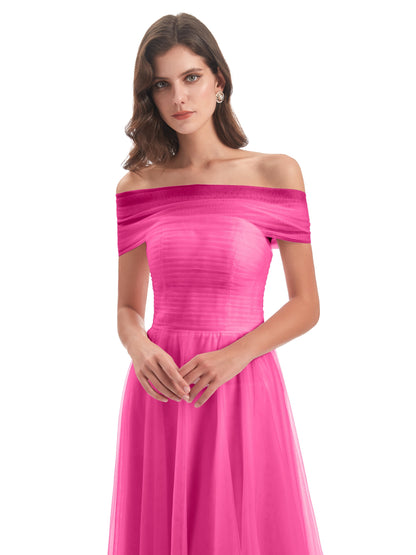 Sylvie Off The Shoulder Open Back Tulle Long Bridesmaid Dresses