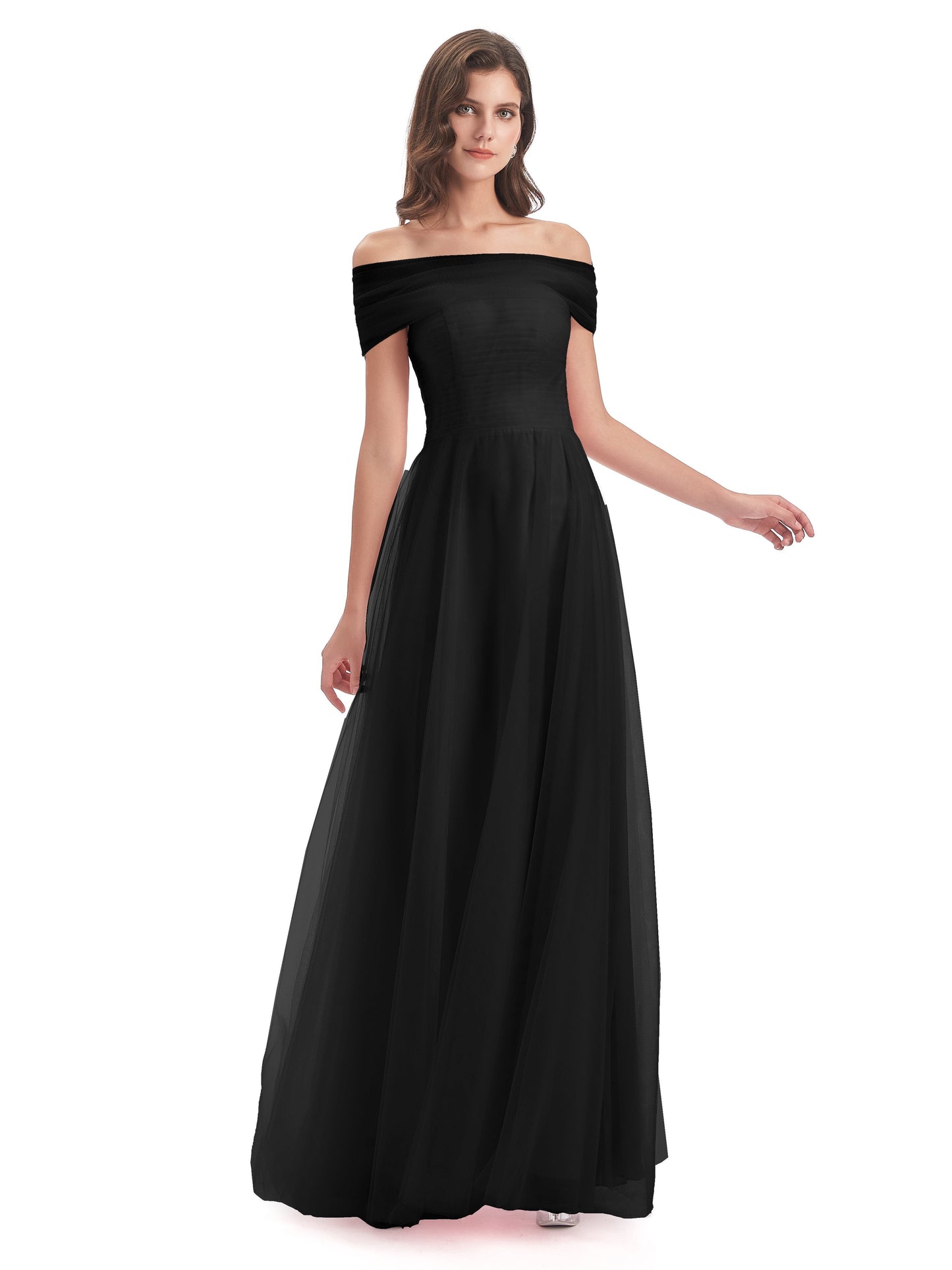 Sylvie Off The Shoulder Open Back Tulle Long Bridesmaid Dresses