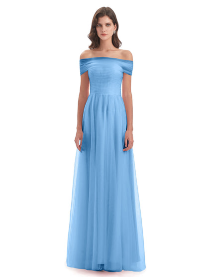 Sylvie Off The Shoulder Open Back Tulle Long Bridesmaid Dresses