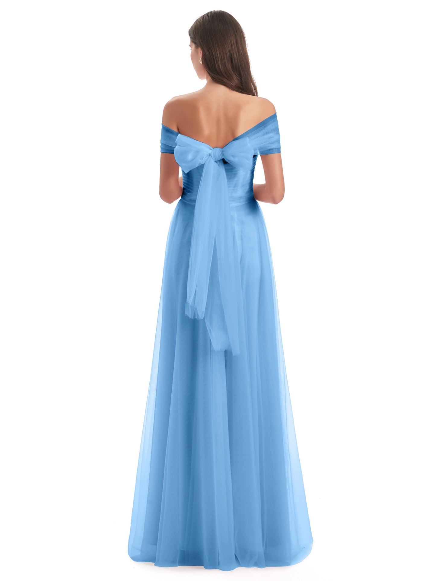 Sylvie Off The Shoulder Open Back Tulle Long Bridesmaid Dresses