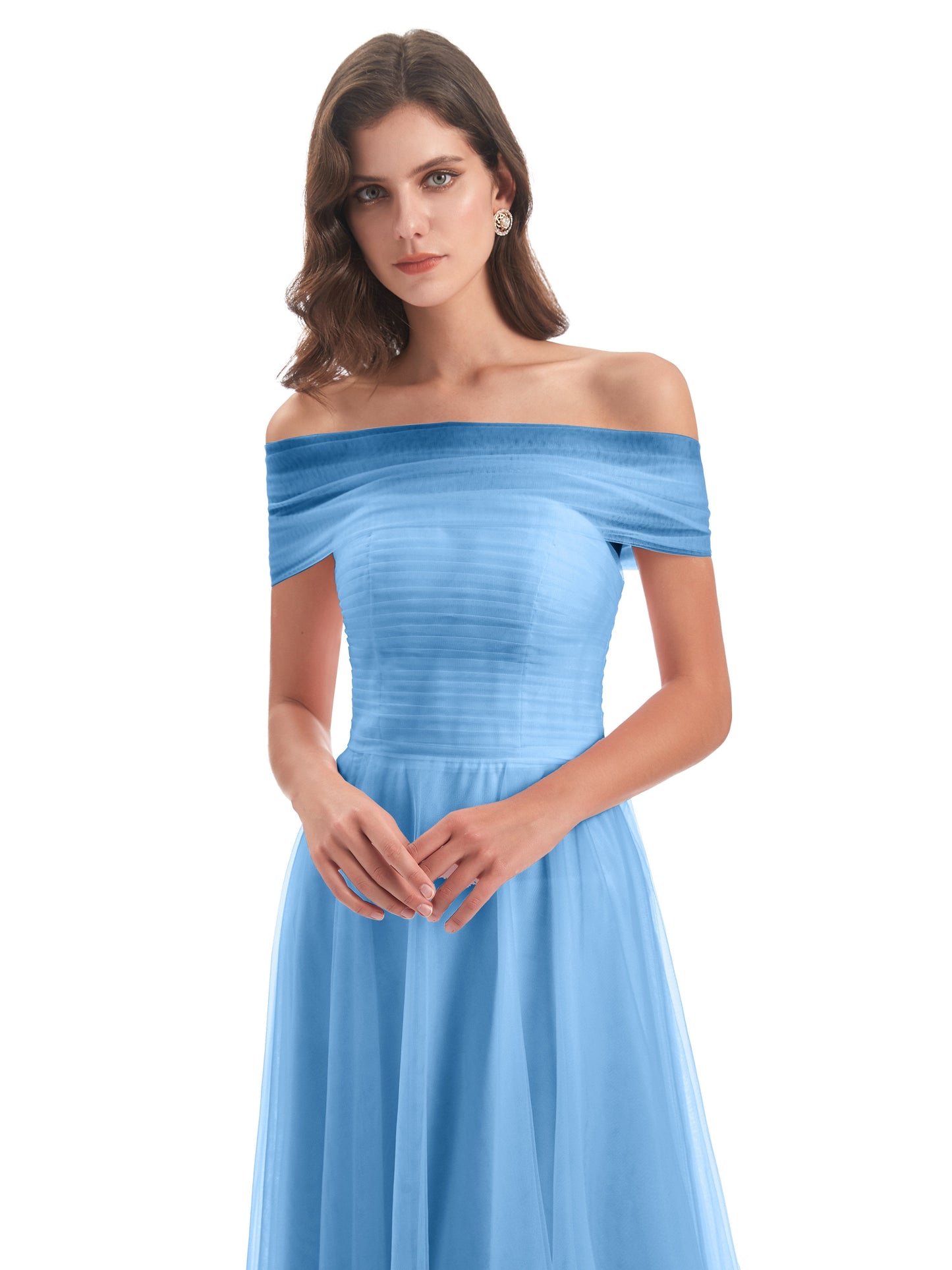 Sylvie Off The Shoulder Open Back Tulle Long Bridesmaid Dresses