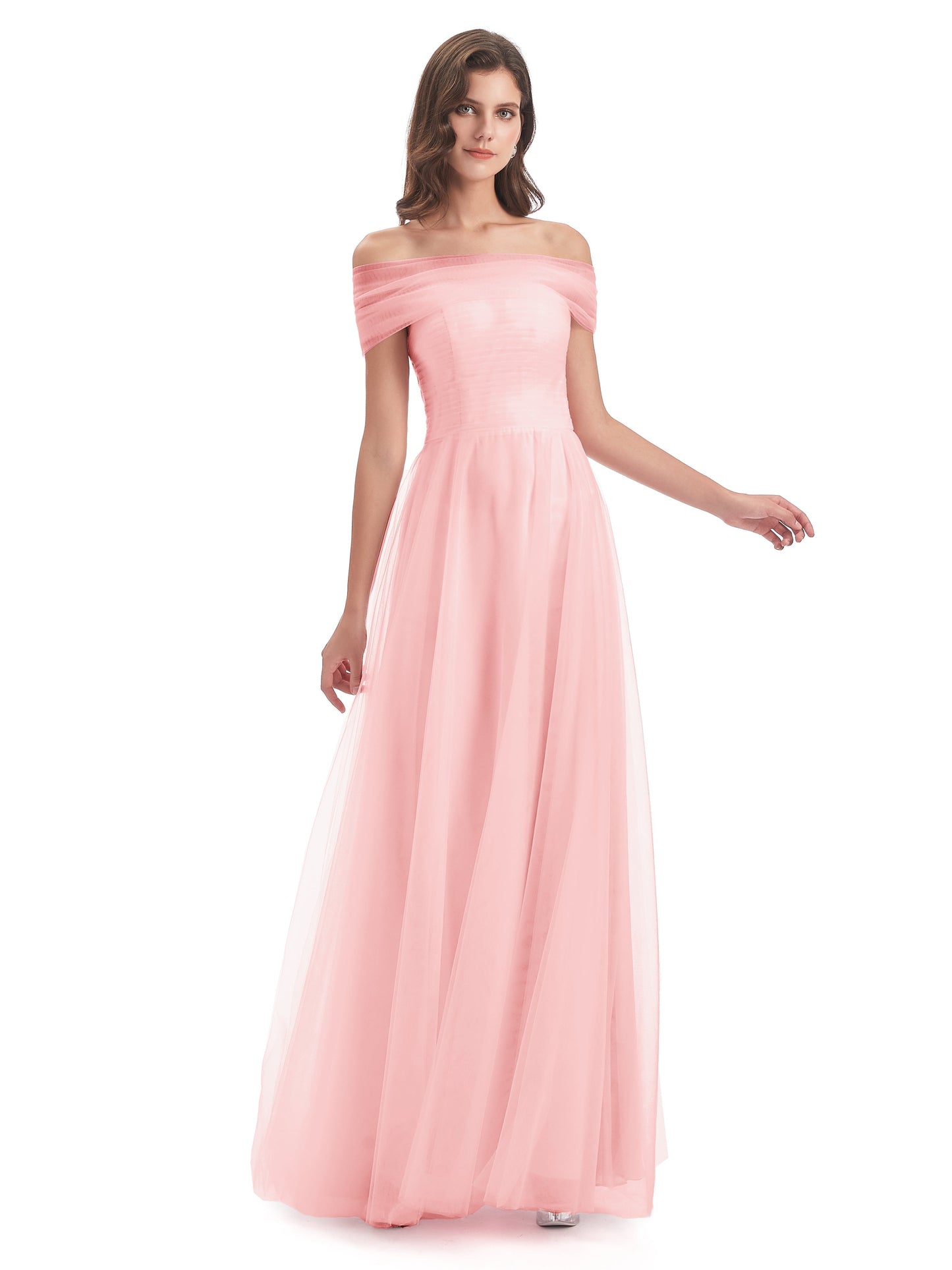 Sylvie Off The Shoulder Open Back Tulle Long Bridesmaid Dresses