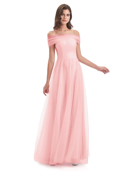 Sylvie Off The Shoulder Open Back Tulle Long Bridesmaid Dresses