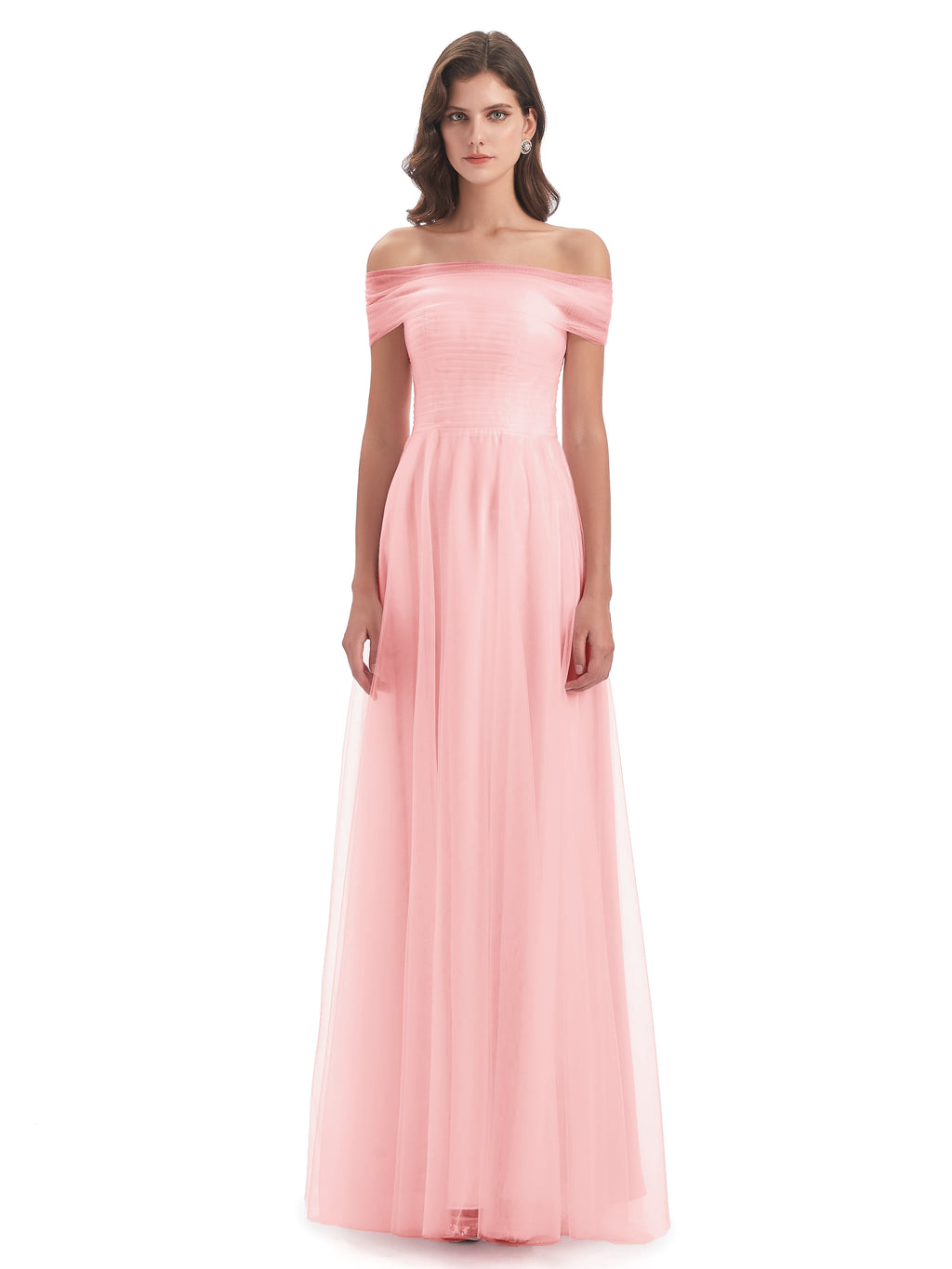 Sylvie Off The Shoulder Open Back Tulle Long Bridesmaid Dresses