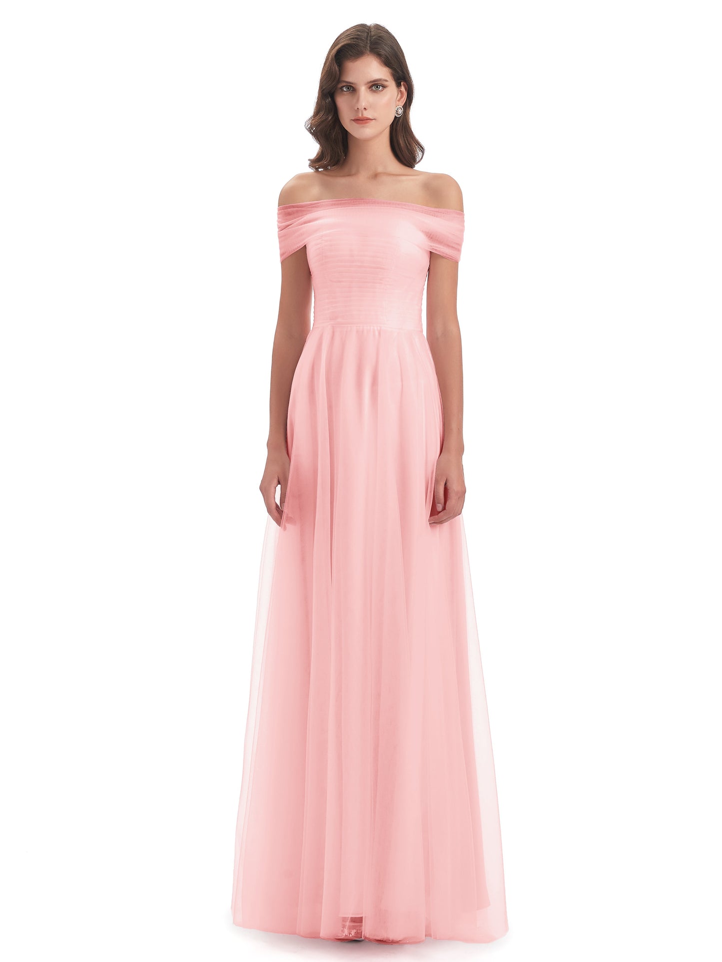Sylvie Off The Shoulder Open Back Tulle Long Bridesmaid Dresses
