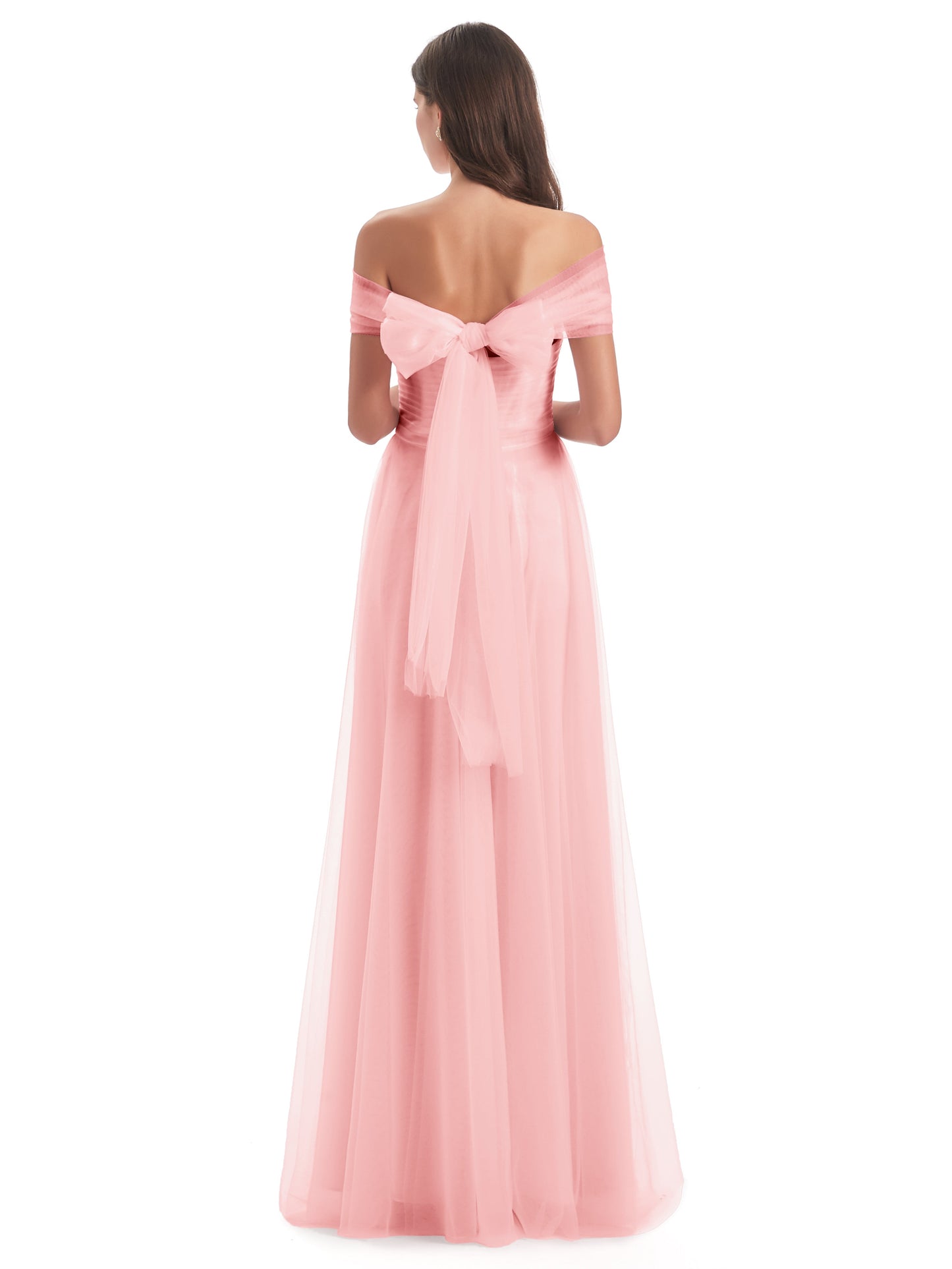 Sylvie Off The Shoulder Open Back Tulle Long Bridesmaid Dresses
